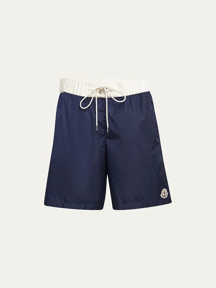 Men's Nylon Contrast-Band Swim Shorts - 1