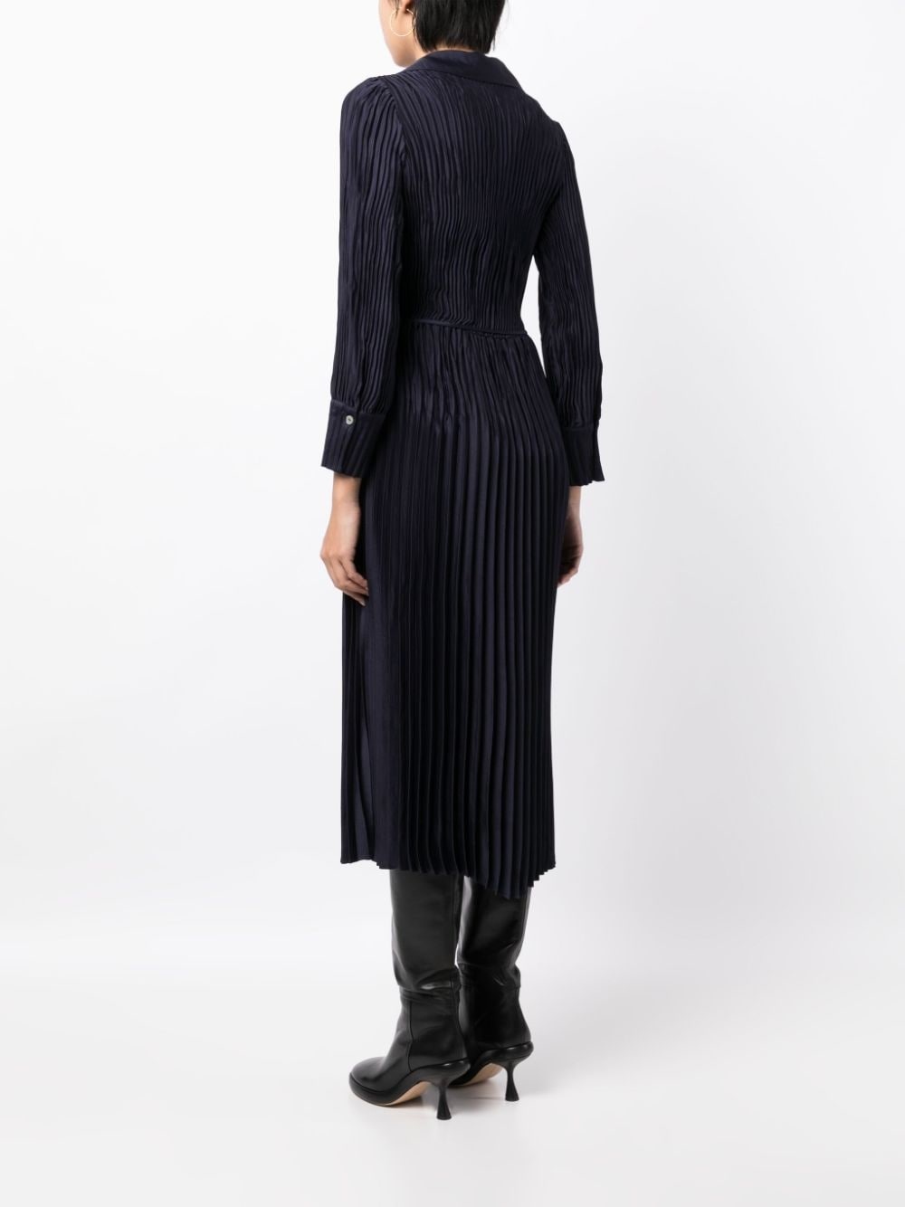 long-sleeve pleated shirtdress - 4