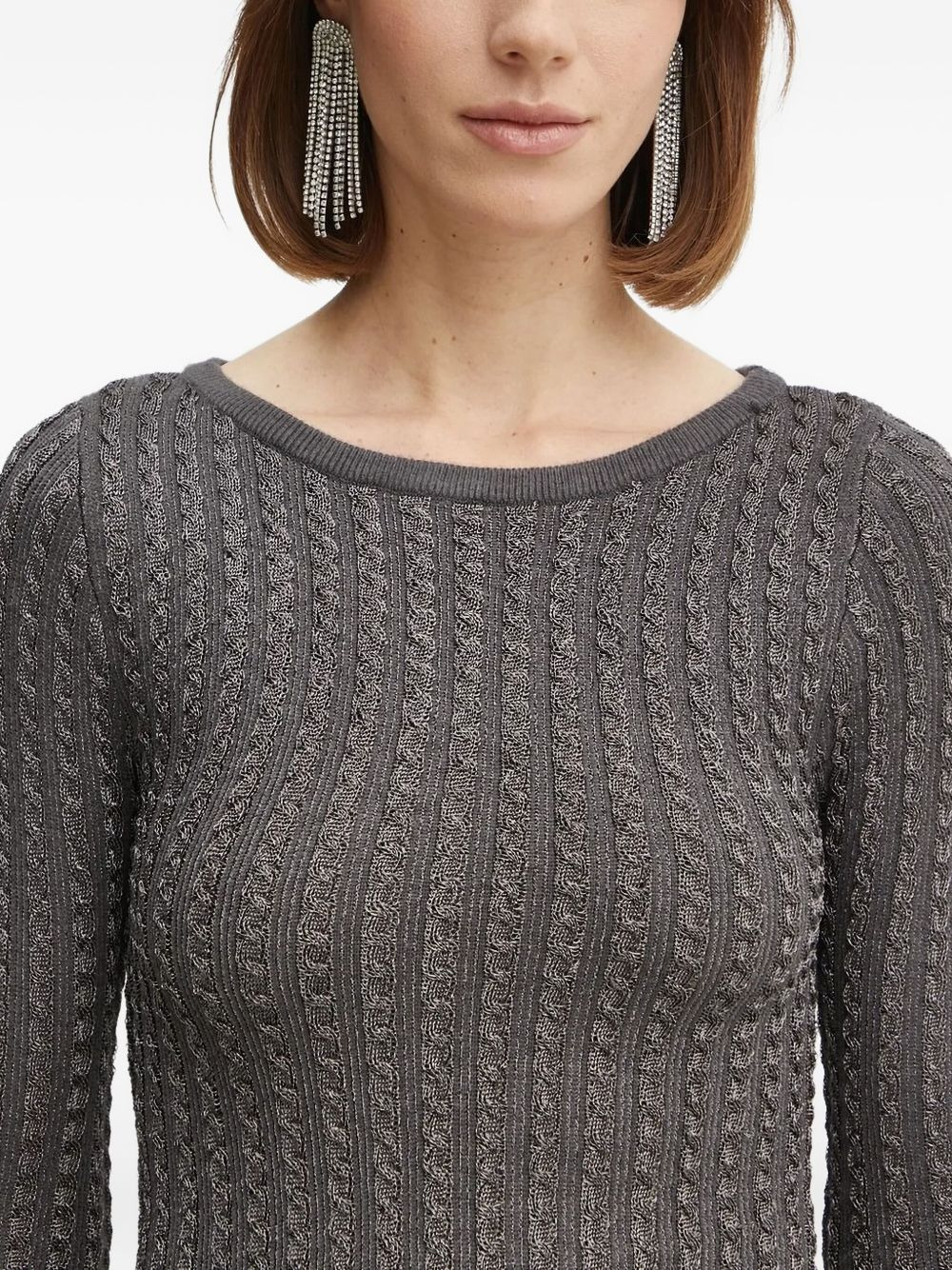 cable-knit metallic-threading sweater - 3