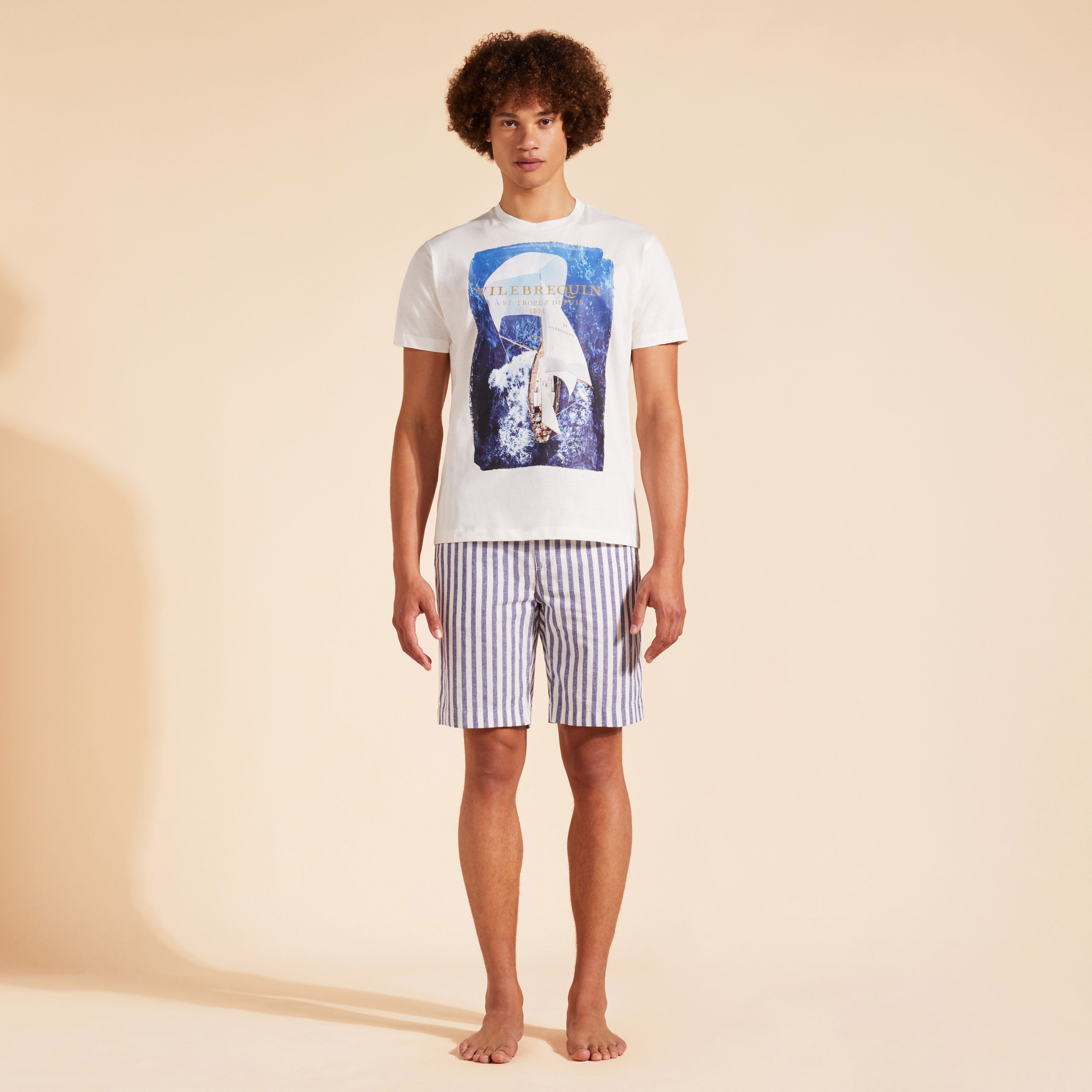 Men Cotton T-Shirt Sailing Boat From The Sky - 3