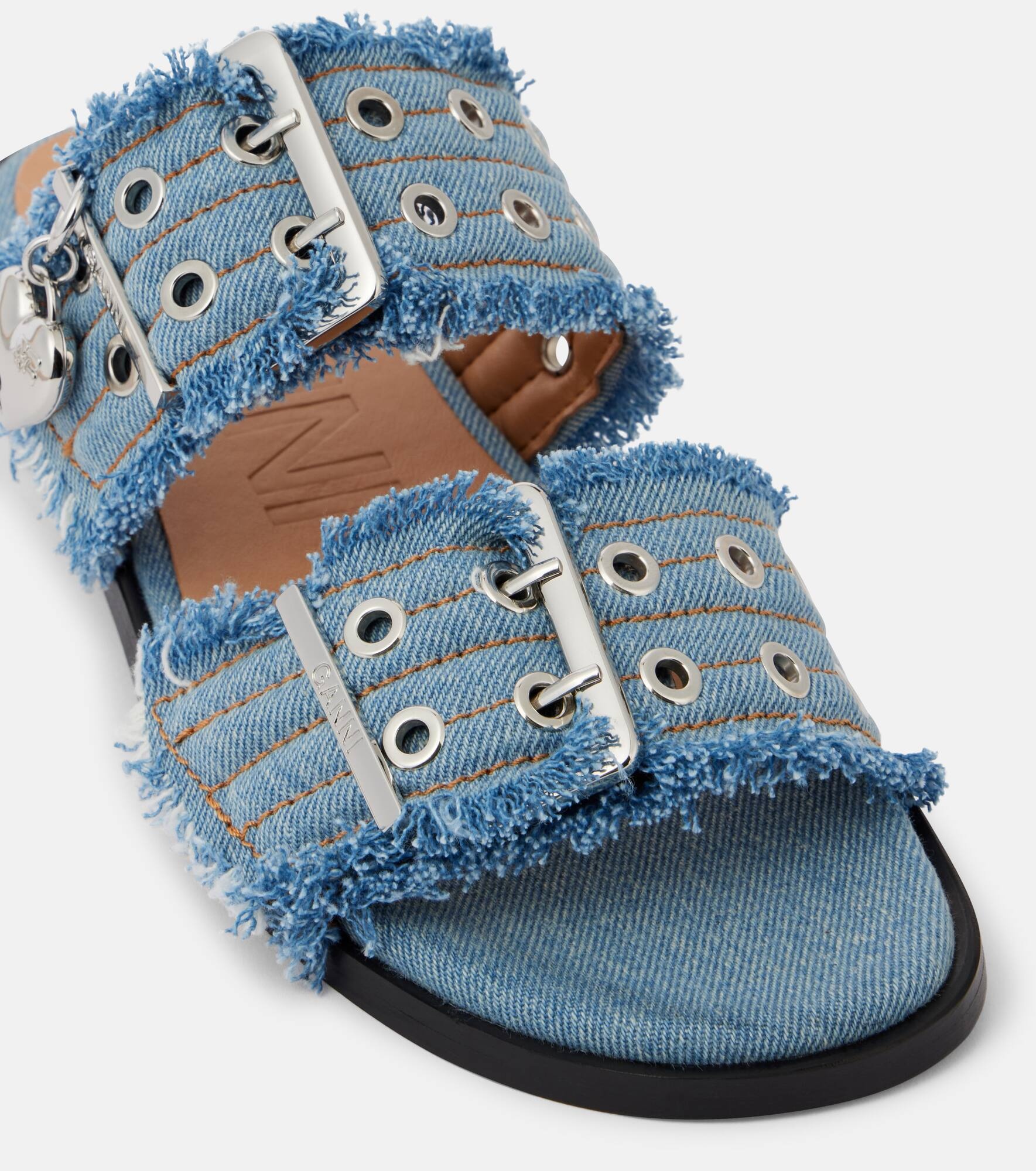 Fringed denim sandals - 5