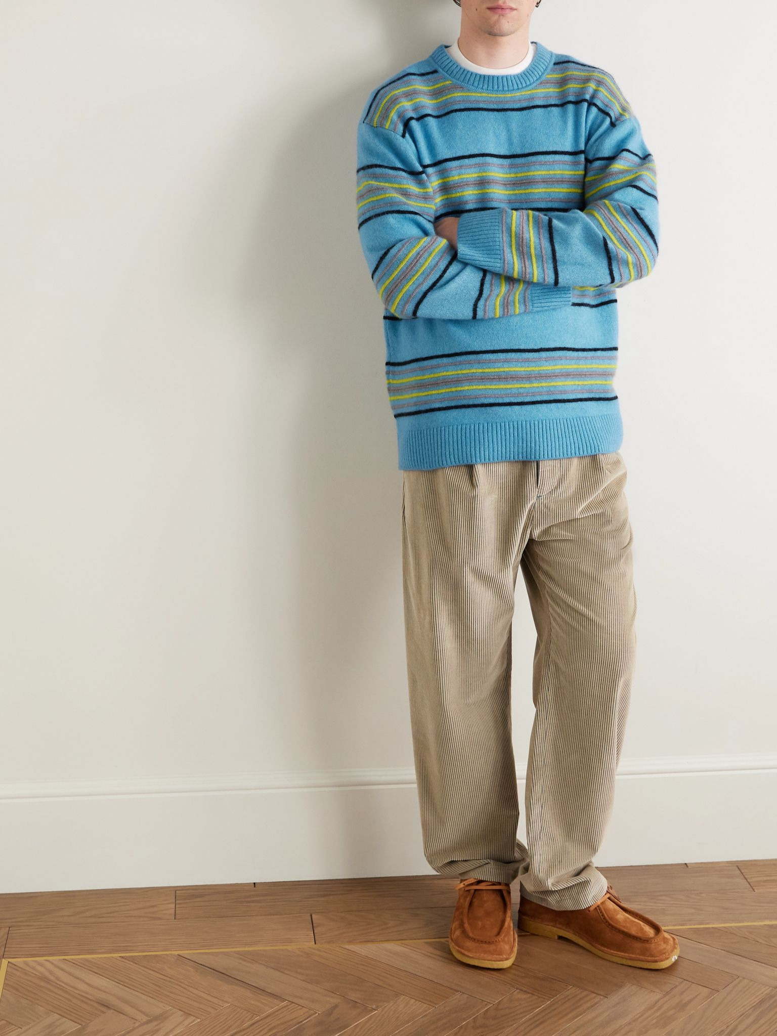 Straight-Leg Pleated Cotton-Corduroy Trousers Beige - 2