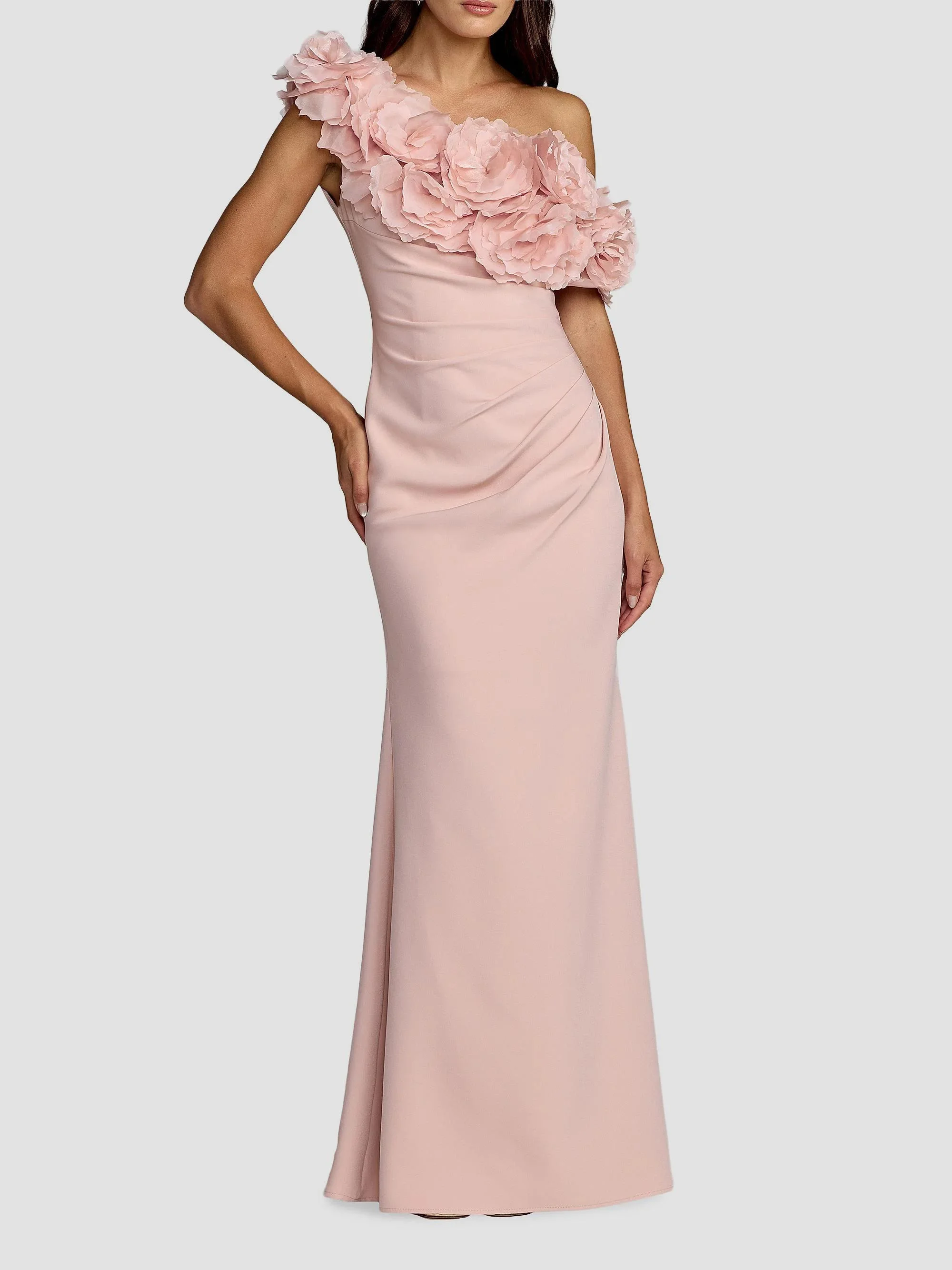Women's 3D Floral Crepe One-Shoulder Gown - Blush - 1