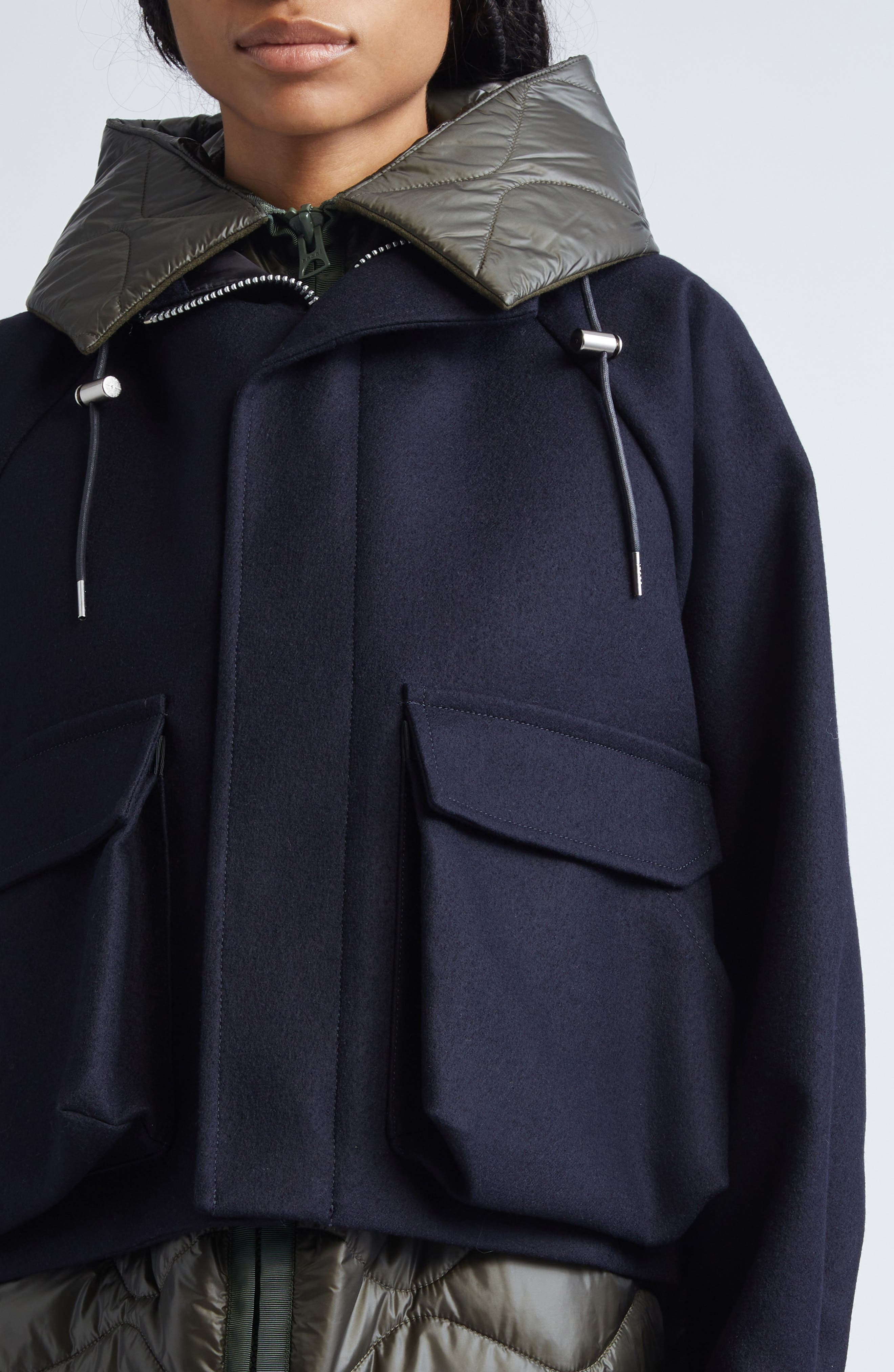 Sacai Mixed Media Blouson Jacket in Navy/Khaki at Nordstrom - 5