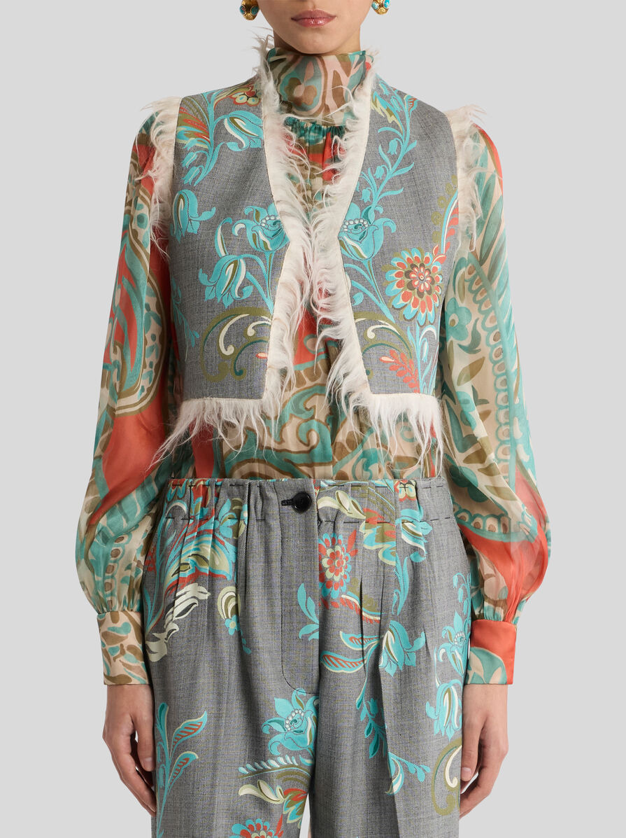 CROPPED WOOL-BLEND WAISTCOAT WITH DAFFODIL PRINT - 2