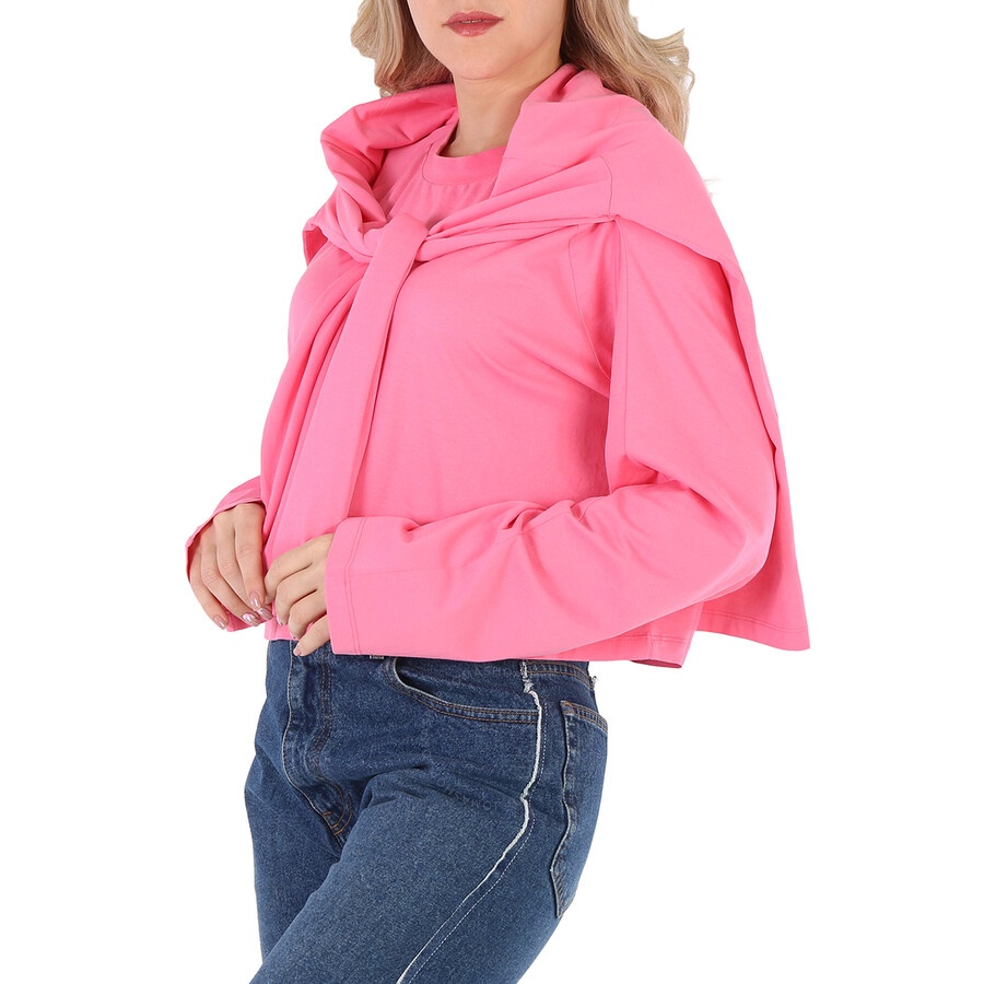 Mm6 Ladies Neon Pink Draped Split-Sleeve Top - 5