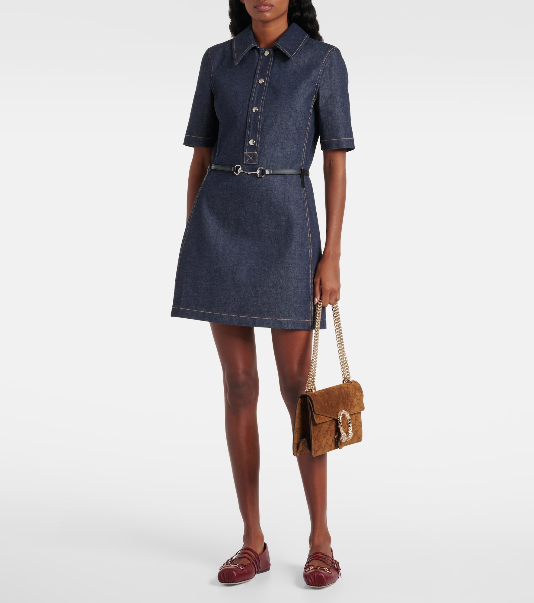 Horsebit belted denim minidress - 2