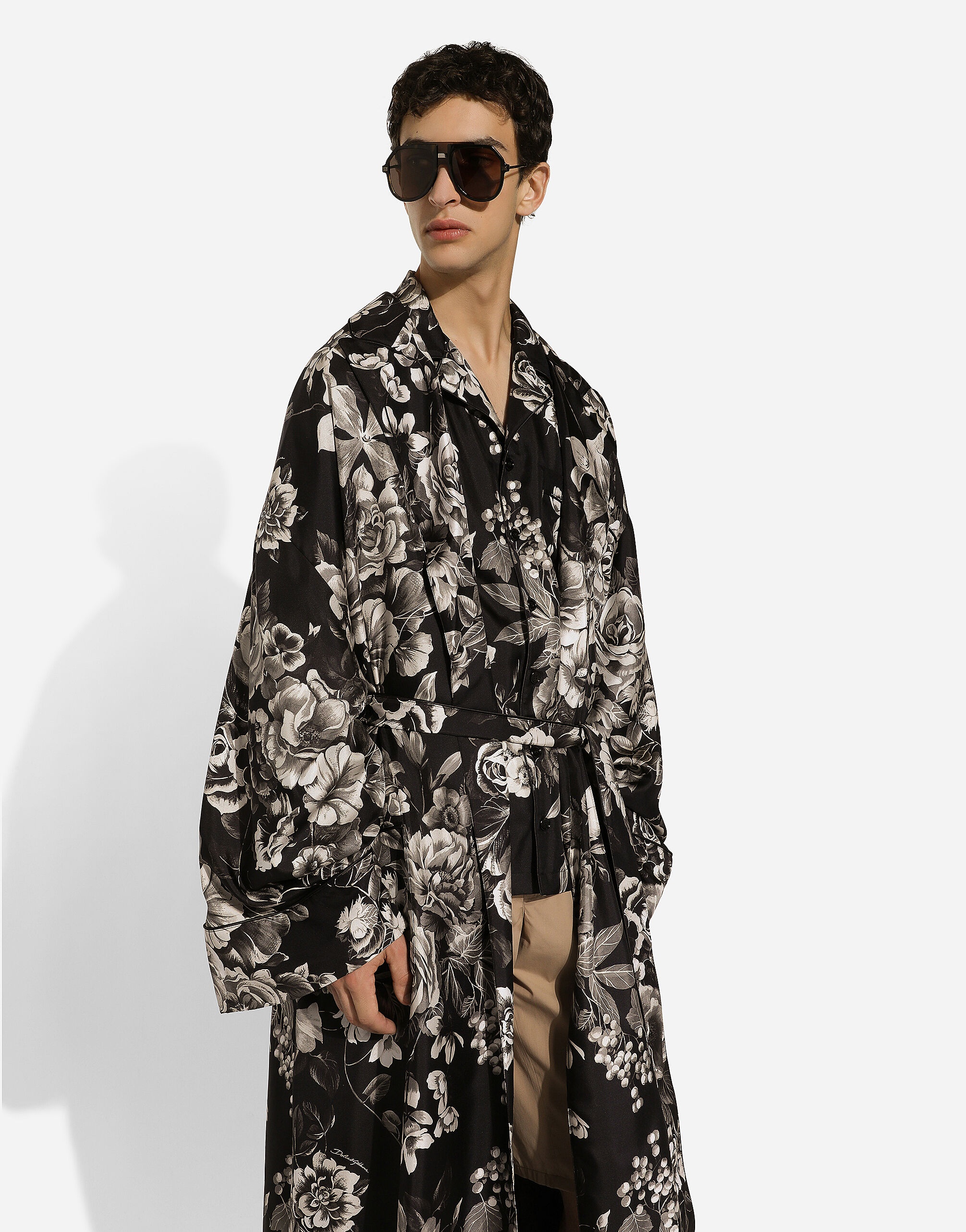 Floral-print silk twill robe - 4