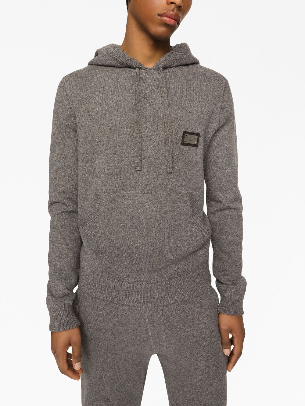 logo-plaque knitted hoodie - 5