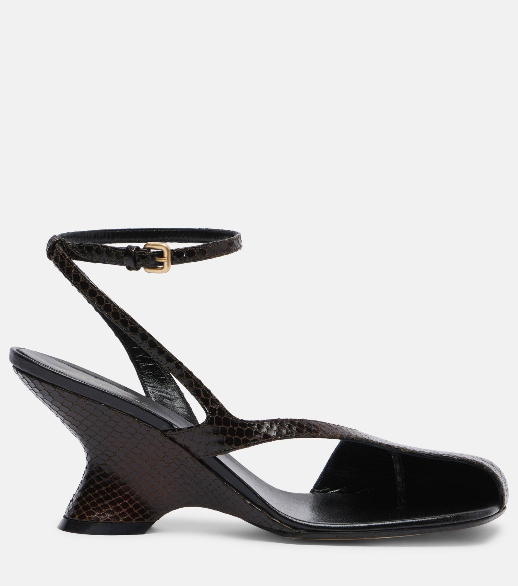 Snake-effect 75 leather wedge sandals - 4
