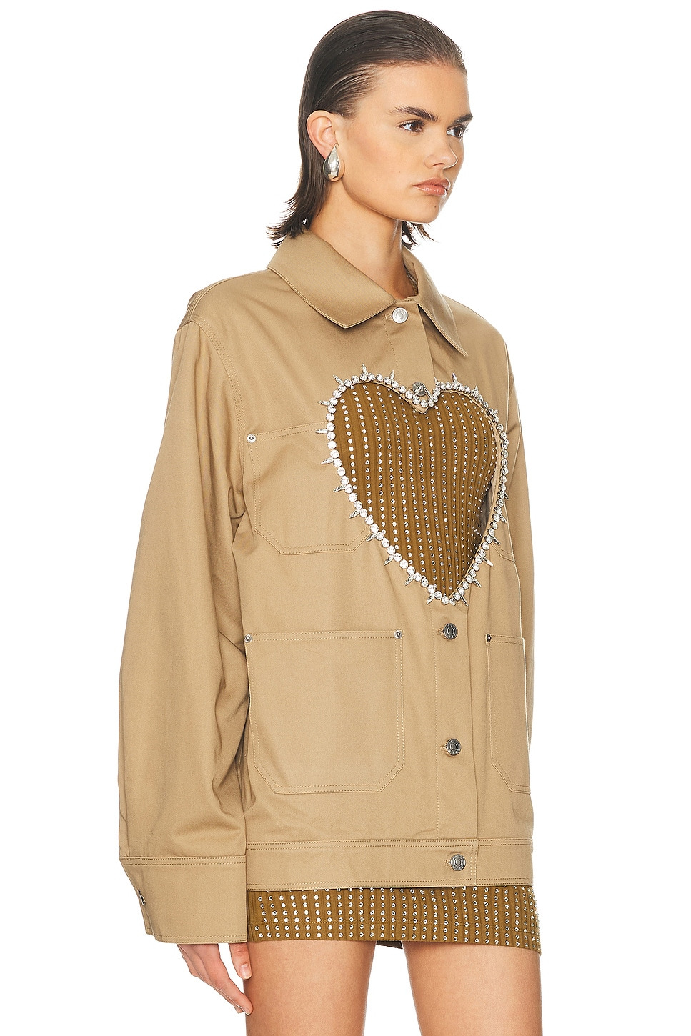 Crystal Heart Cutout Cargo Jacket - 2