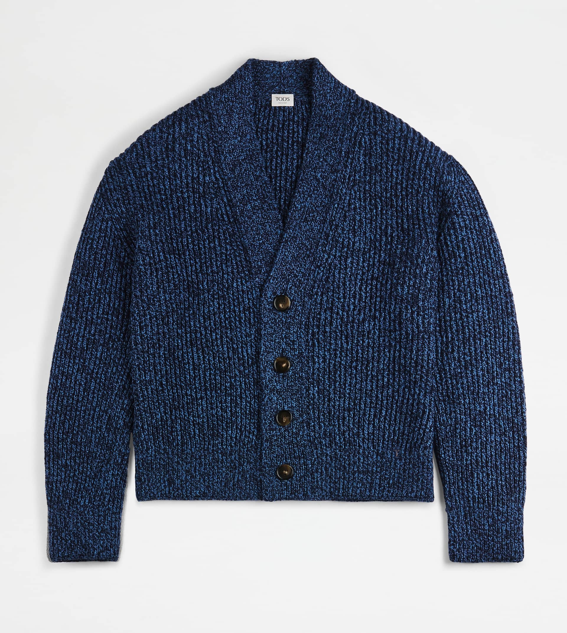 CARDIGAN IN MOULINÉ COTTON - BLUE - 1