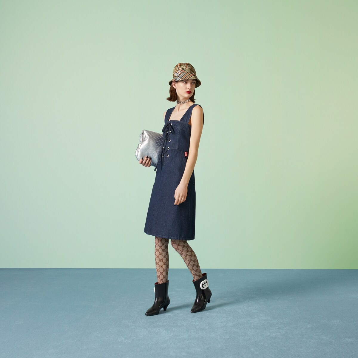 Denim dress with Interlocking G Web patch - 2