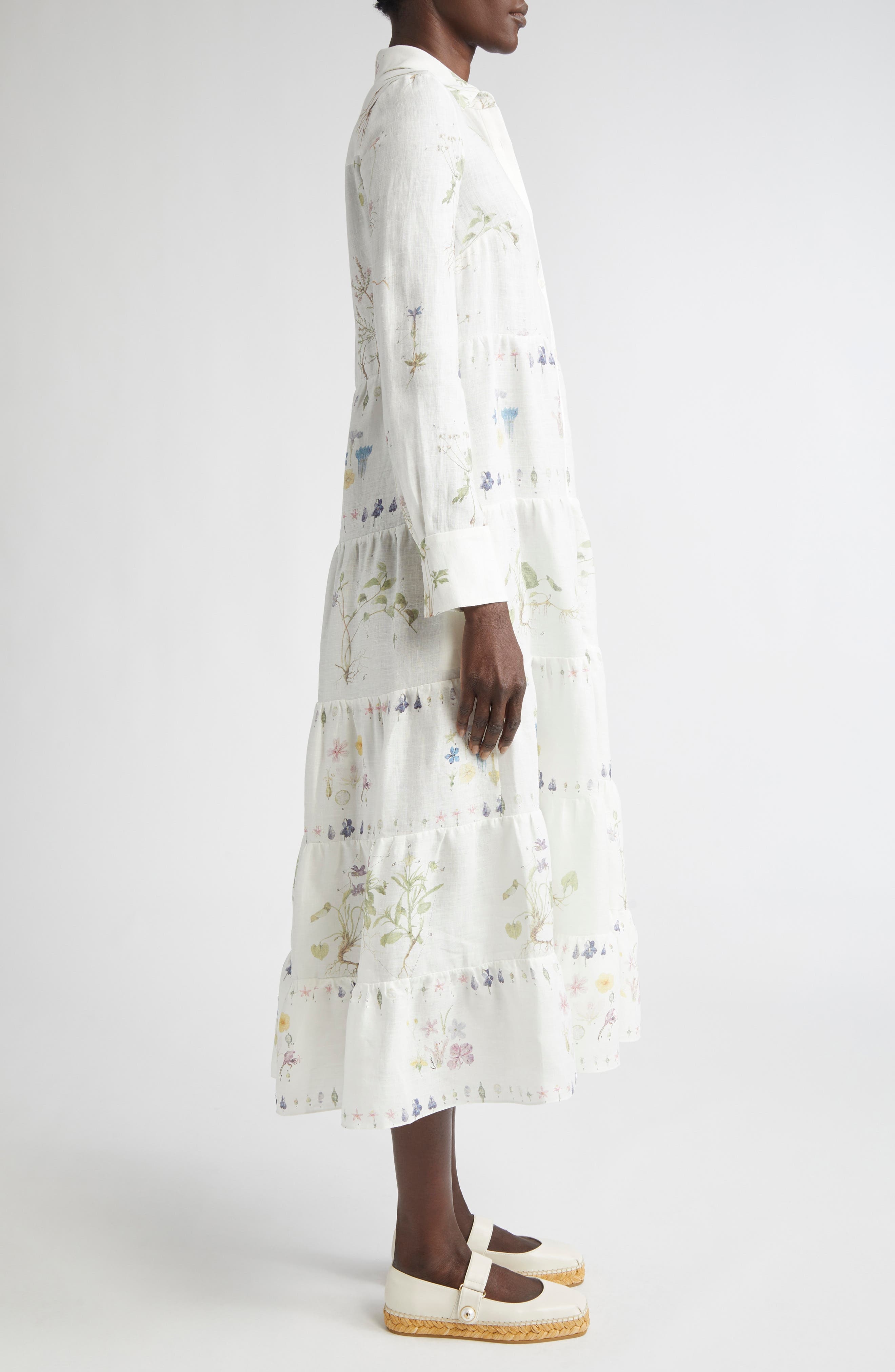 Erdem Long Sleeve Linen Shirtdress in Botanical Garden White at Nordstrom - 3