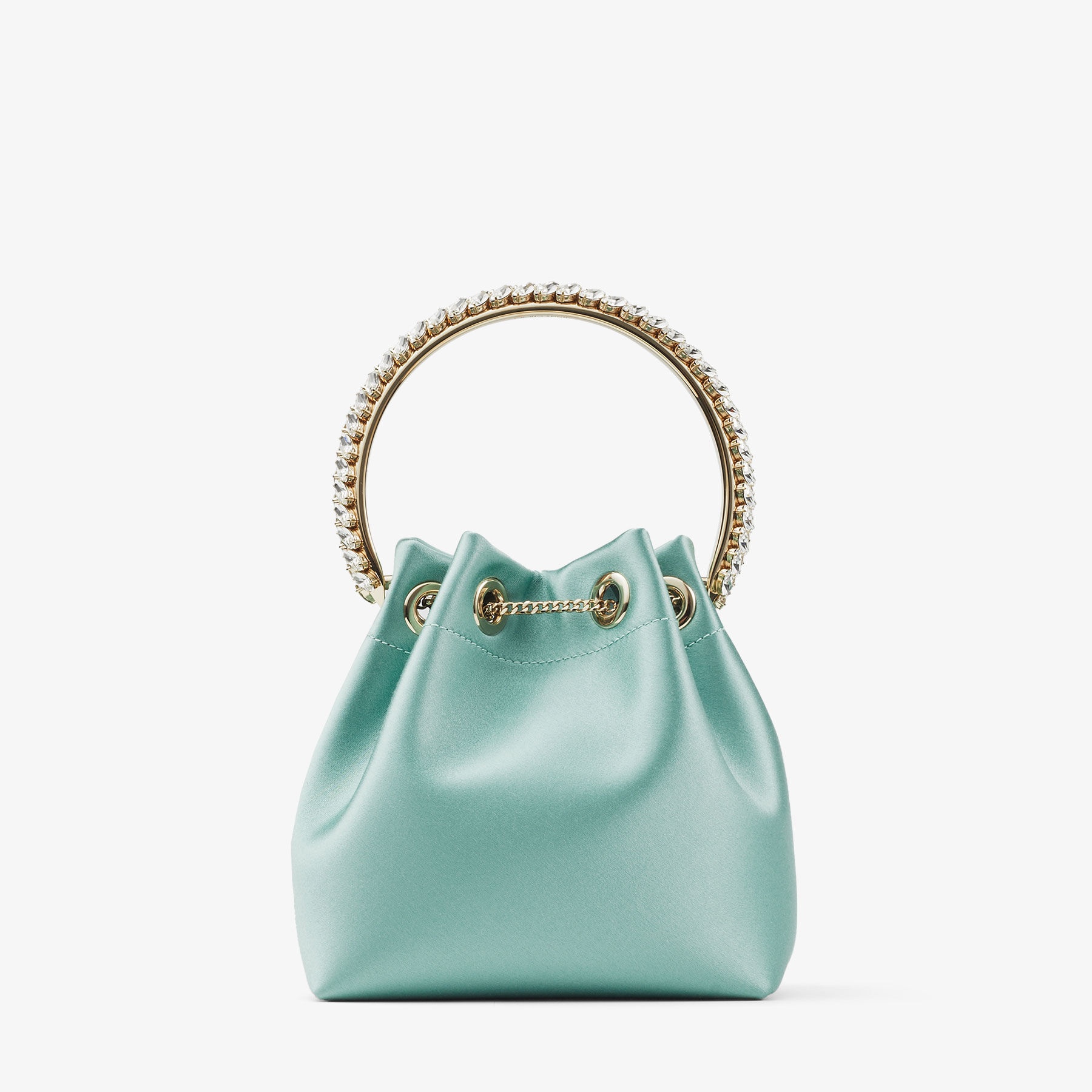 Bon Bon
Smoke Green Satin Bag with Crystal Handle - 6