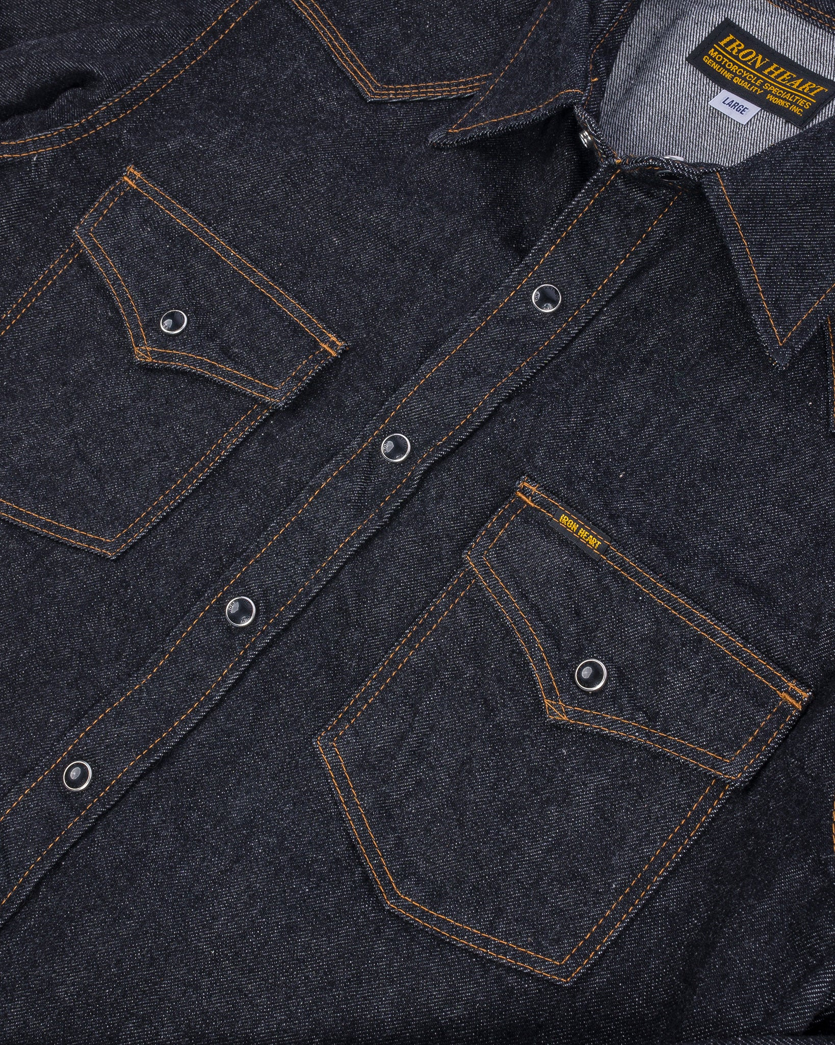 IHSH-33-BLK 12oz Selvedge Denim Western Shirt - Black - 16