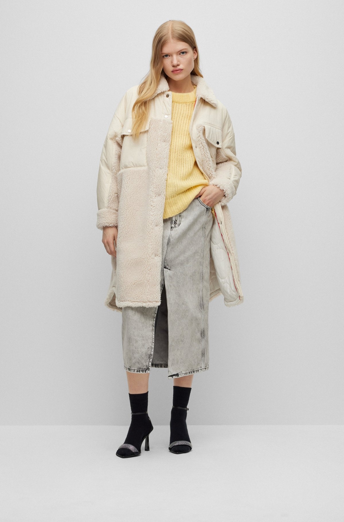 OVERSIZE-FIT JACKET IN MIXED MATERIALS WITH QUILTED LINING - 2