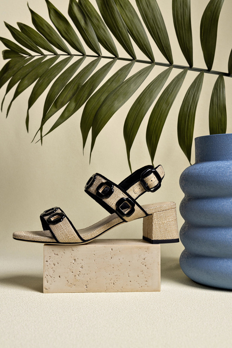 Milan Sandal In Beige Raffia and Black Trimming 6