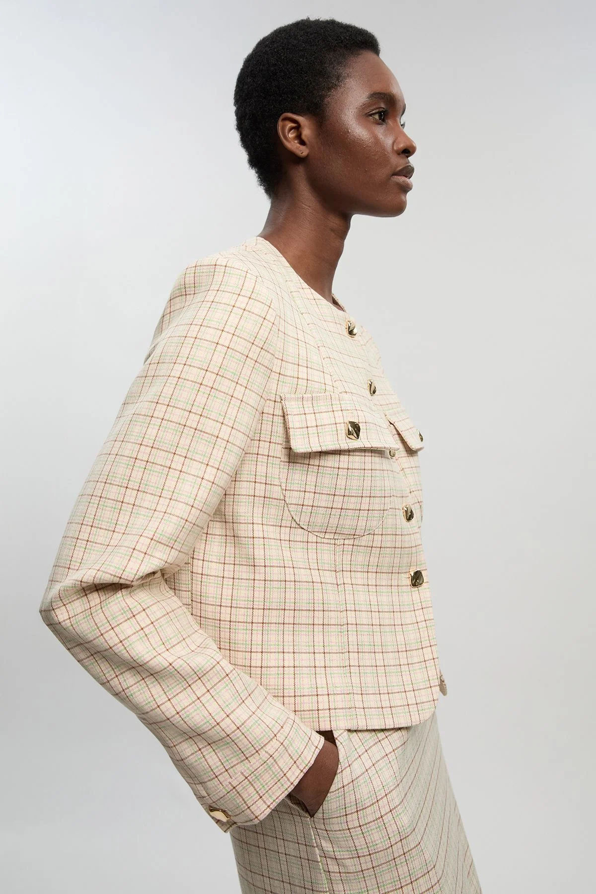 Tailored Check Cropped Jacket - 1