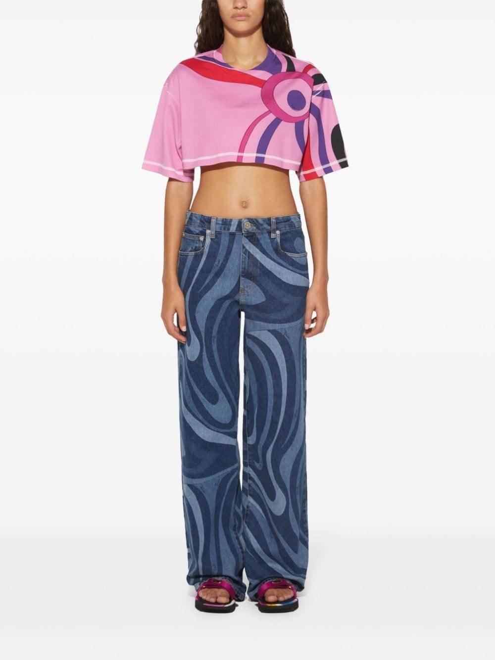 Marmo-print cotton crop top - 2