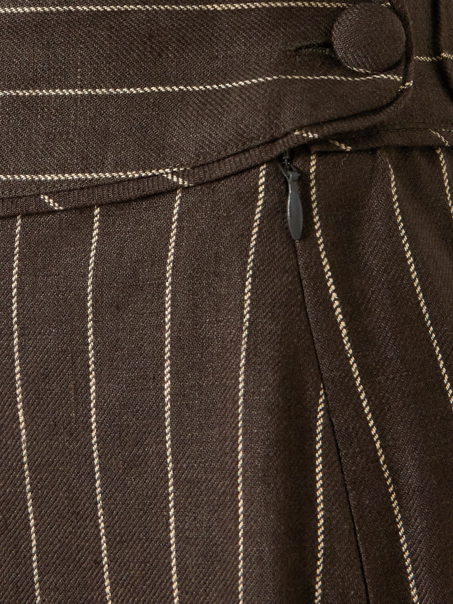 Thea pleated pinstriped linen-twill straight-leg pants Dark brown - 5
