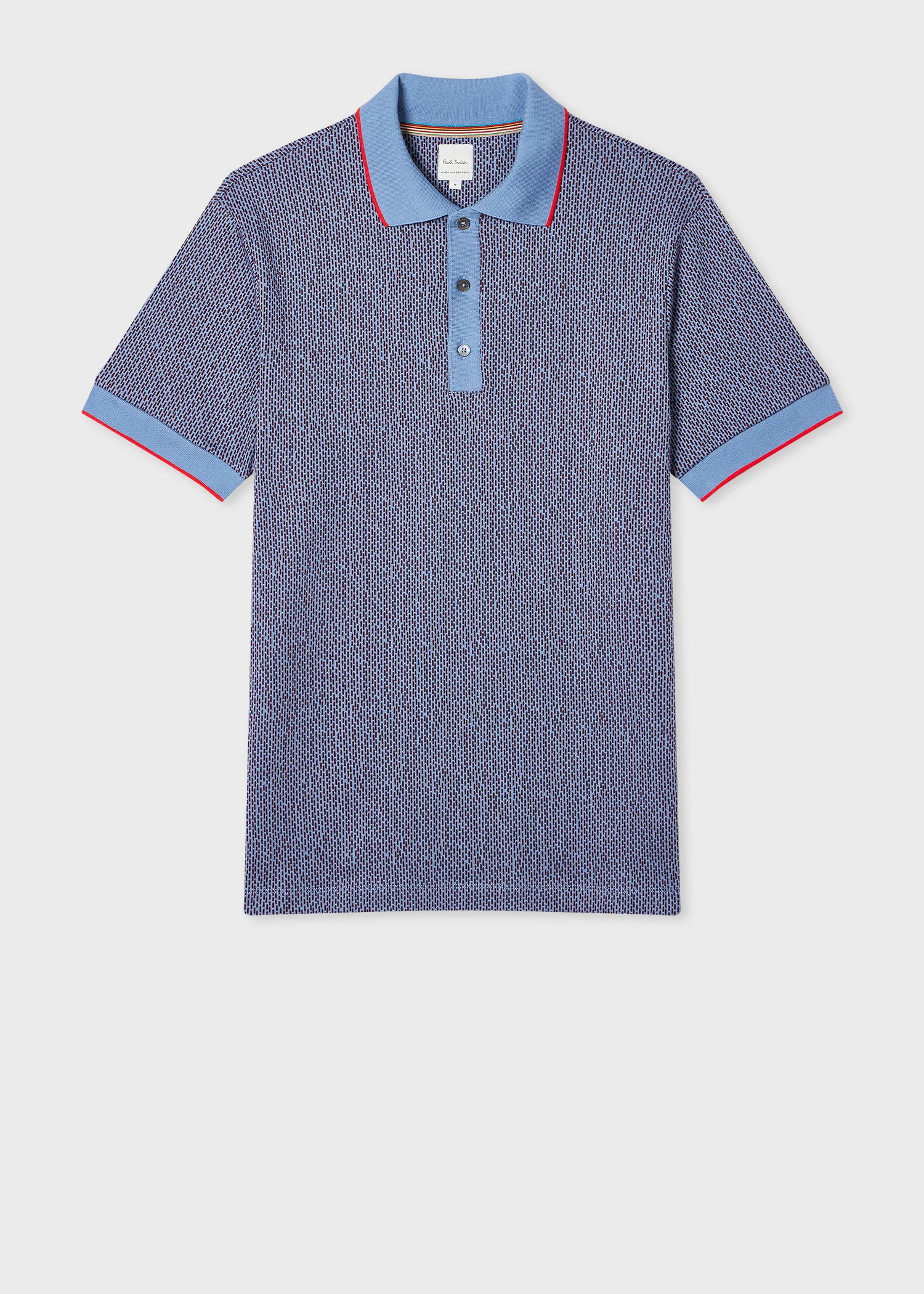 Blue Micro-Jacquard Cotton-Blend Polo Shirt - 1