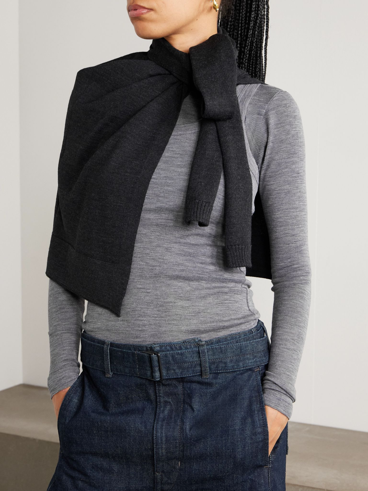 Trompe L'œil wool-blend scarf Dark gray - 2