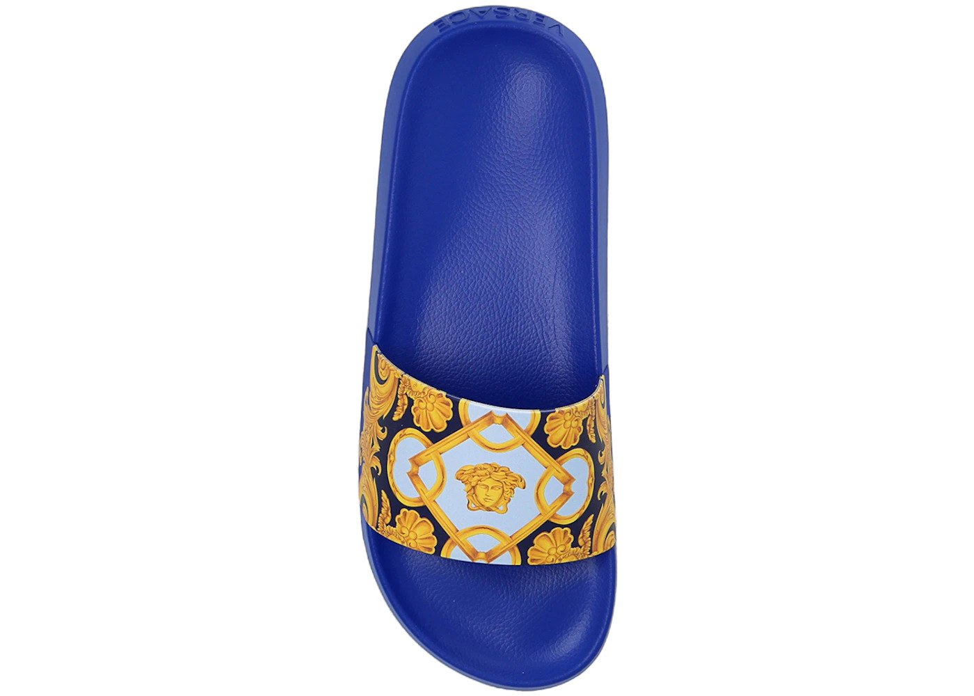 Versace Baroque Pool Slide Blue Gold - 2