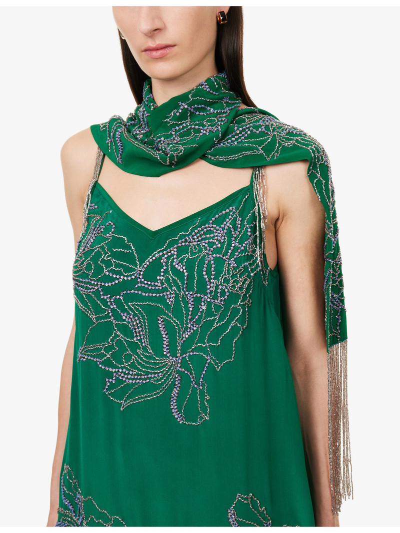 Dries Van Noten Beaded Fringed Silk Scarf outlook