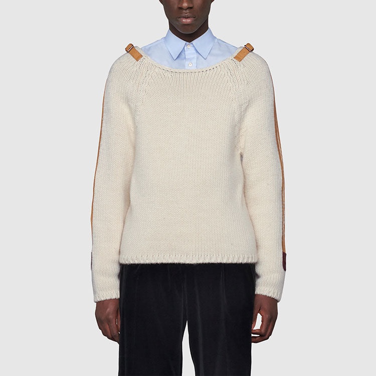 Gucci Wool Knit Jumper With Leather Detail 'Beige' 683716-XKB4H-9791 - 3