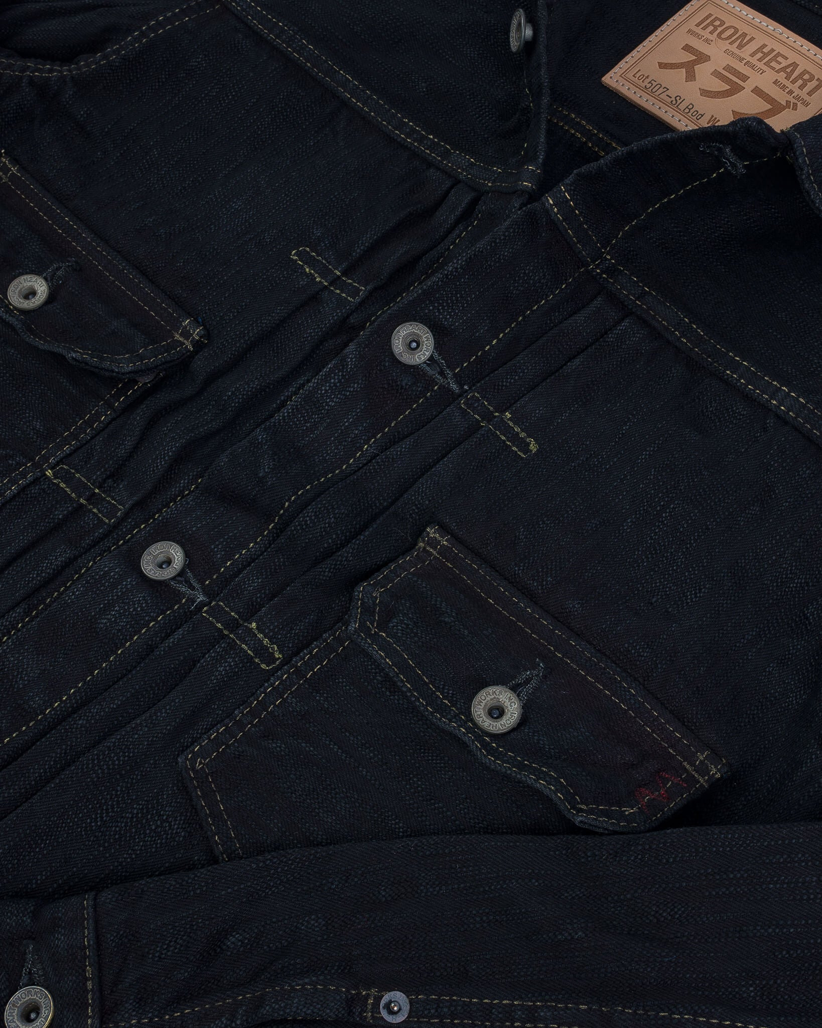 IHJ-507-SLBod 16oz Slubby Selvedge Denim Type II Jacket - Indigo Overdyed Black - 10