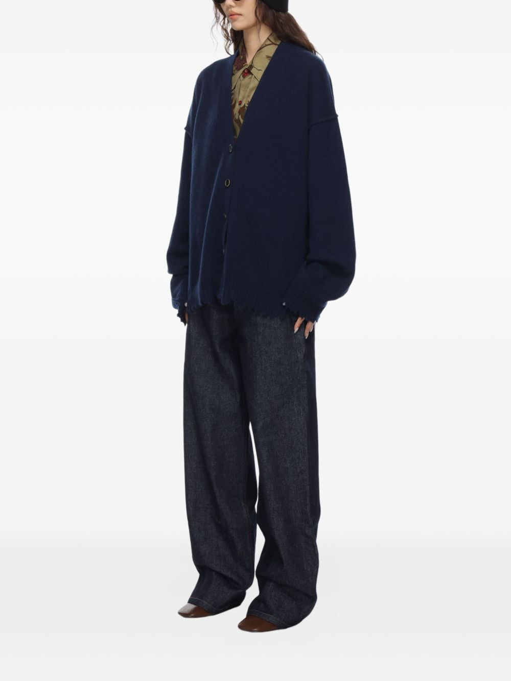 Over frayed button-down cardigan - 3