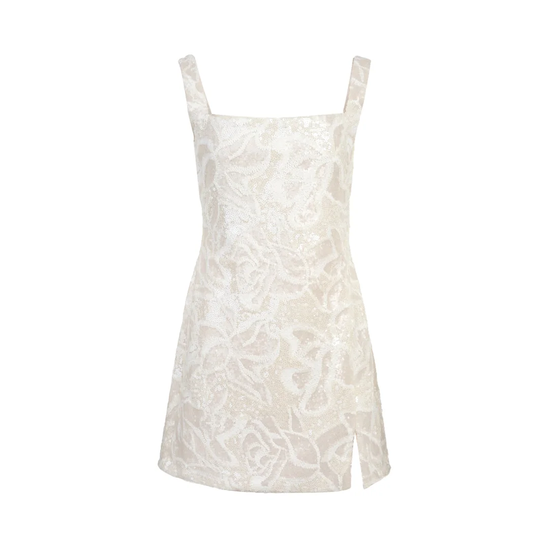 White Sequin Lace Mini Dress - 1