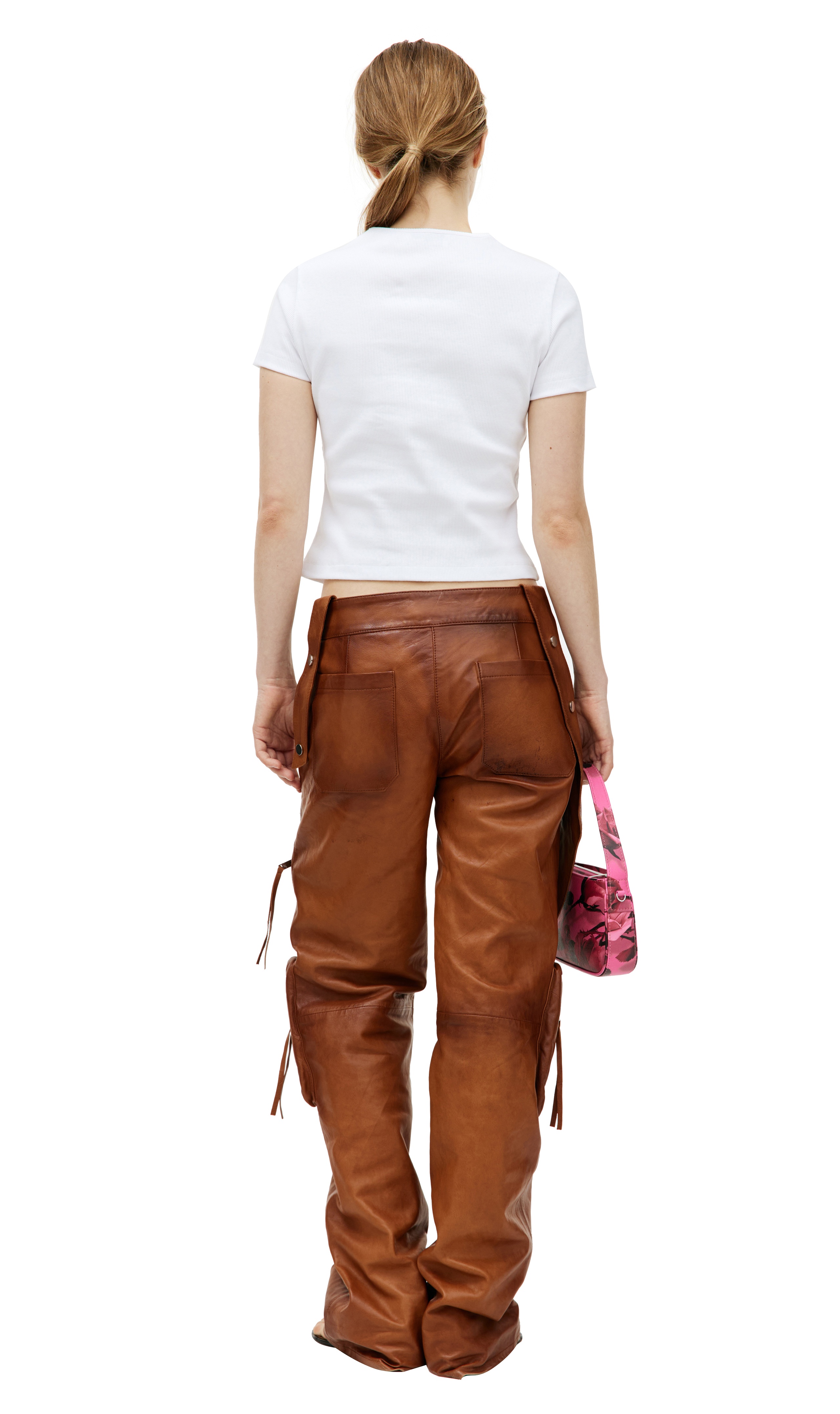 BROWN LEATHER CARGO TROUSERS - 3