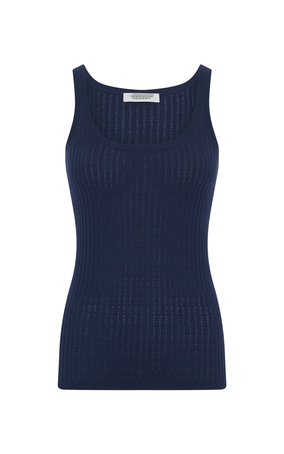 Nevin Pointelle Knit Tank Top in Electric Navy Cashmere Silk - 1