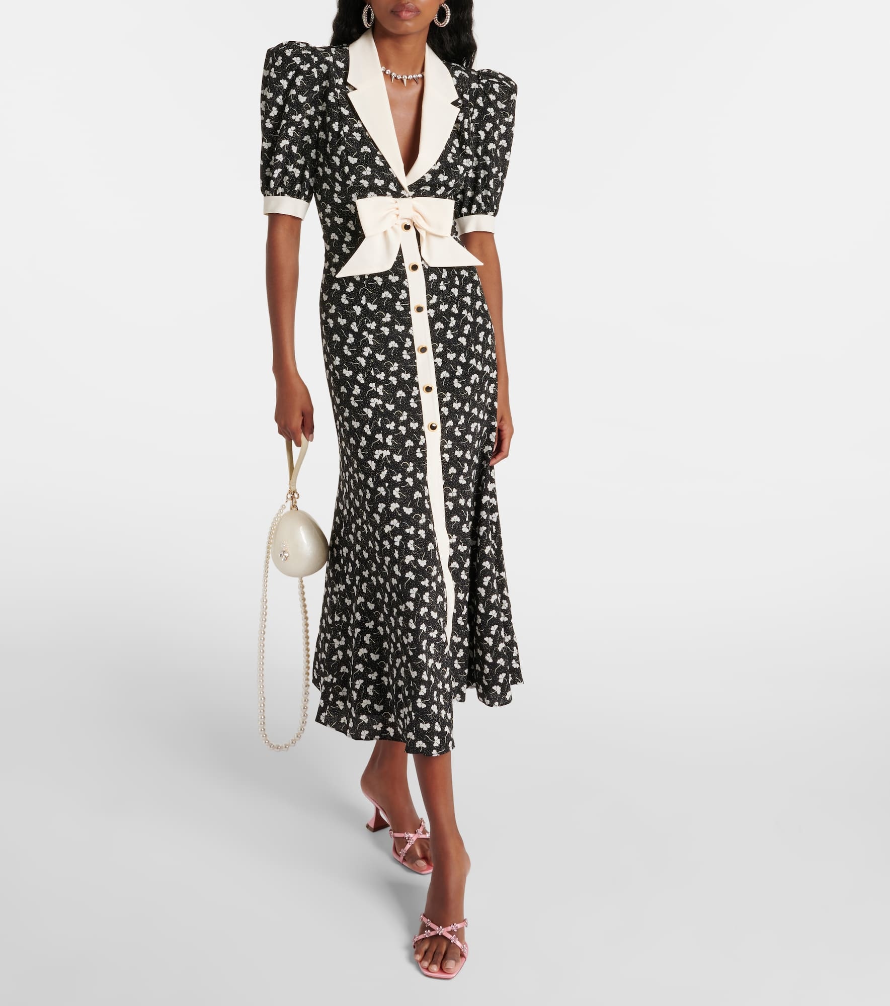 Bow-detail printed silk maxi dress - 2