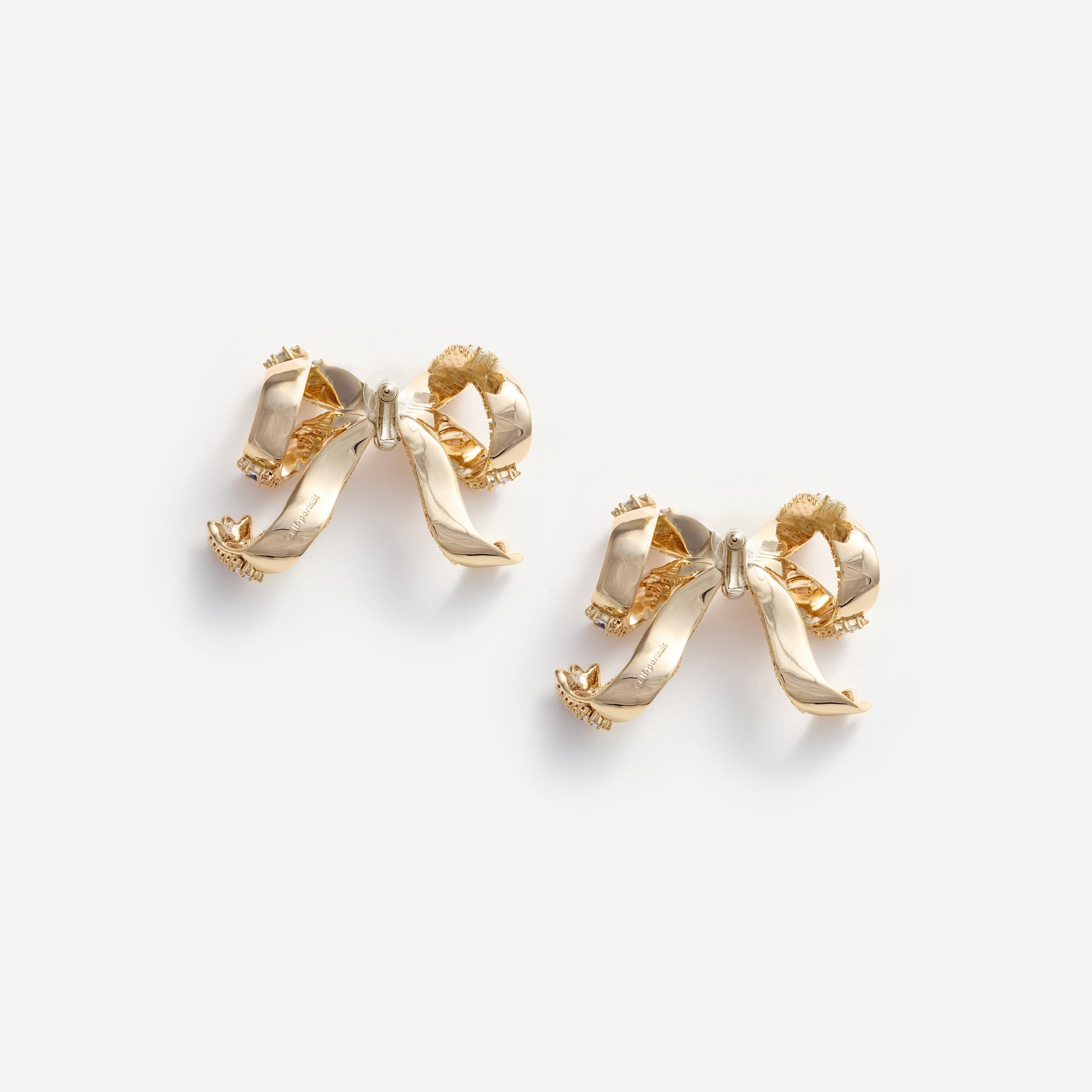 Gold Crystal Bow Earrings - 2