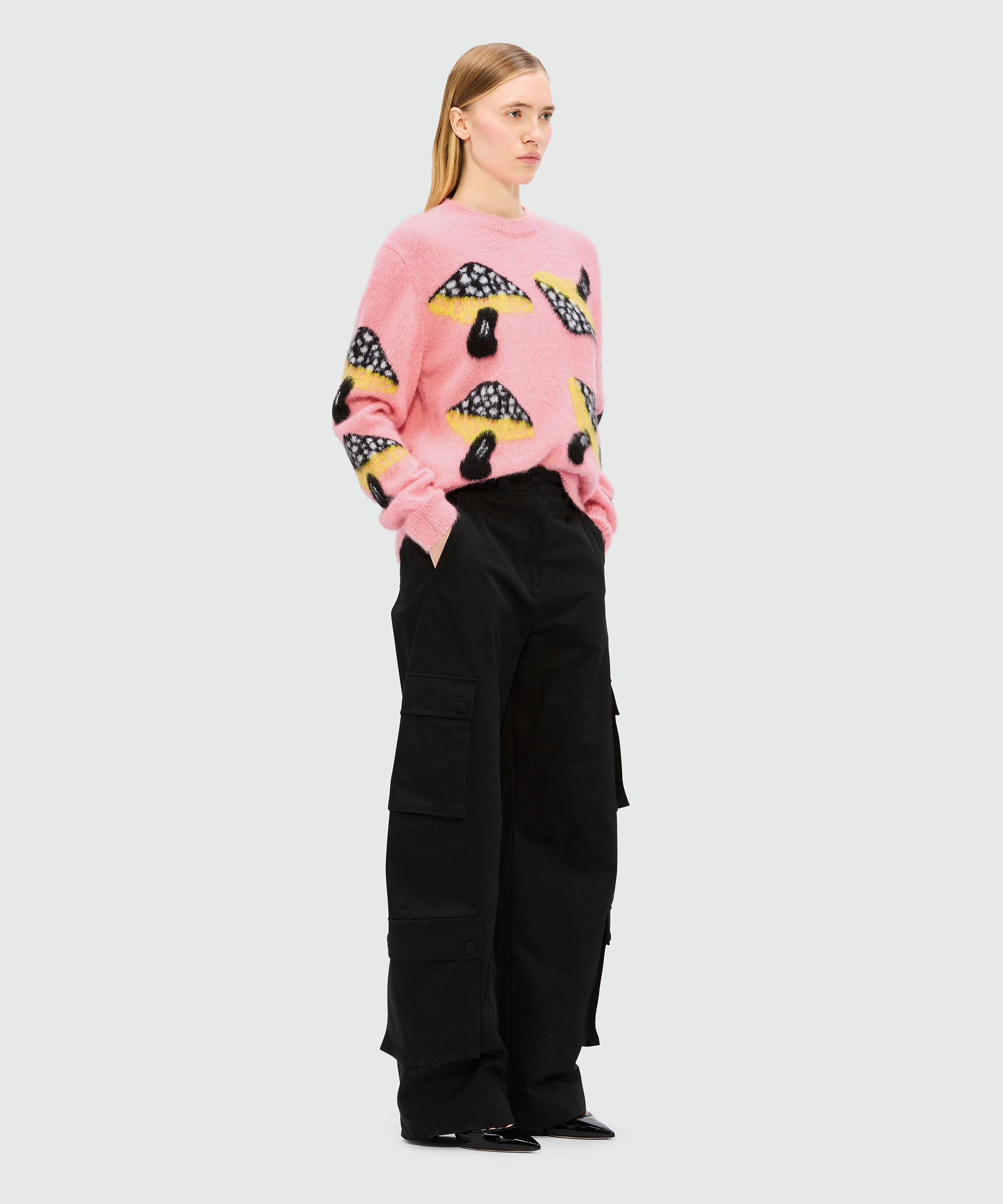 Pink jacquard mohair sweater "Fantastic mushroom" - 4