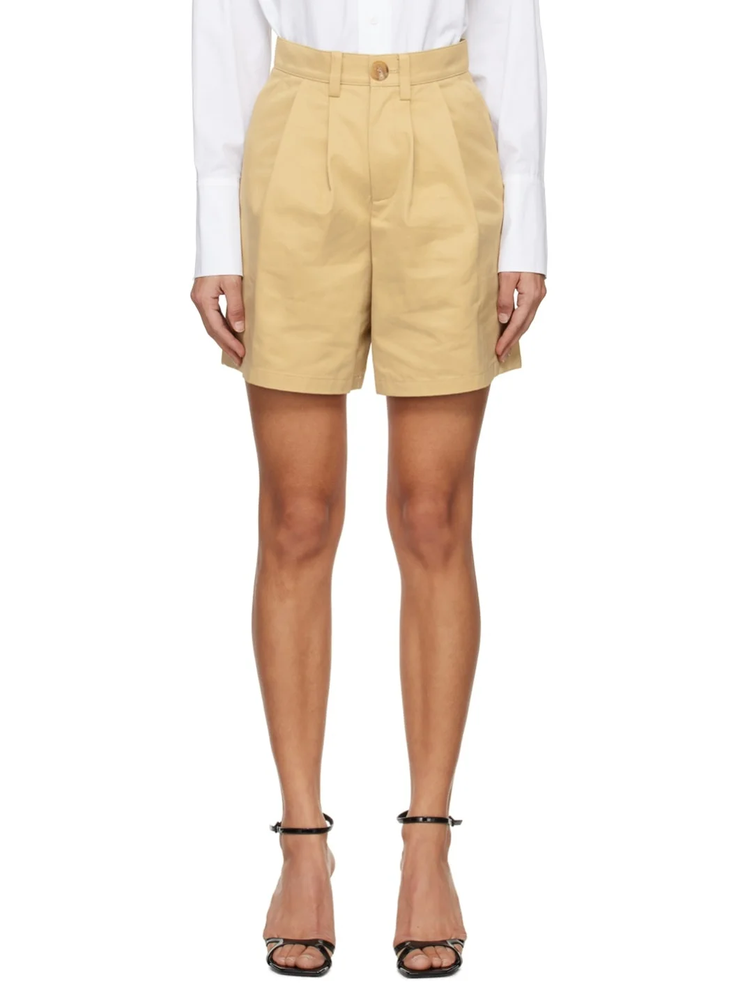 Beige Pleated Shorts - 1