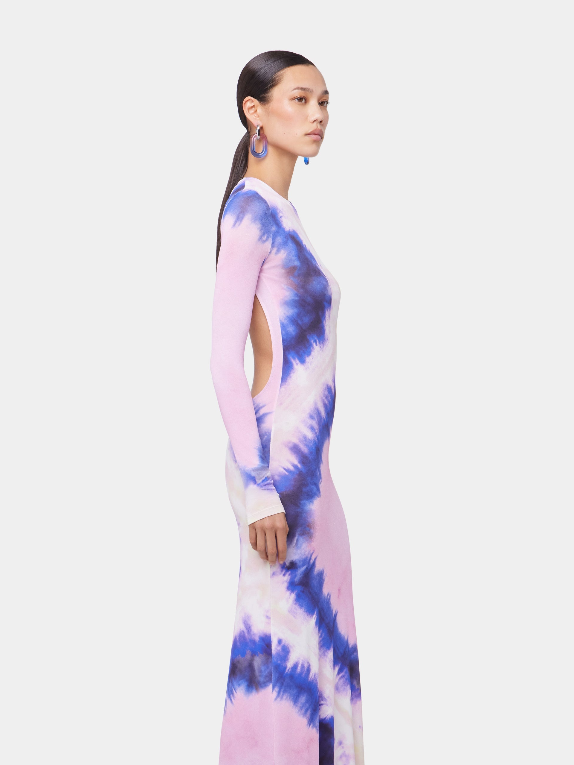 PINK TIE-DYE LONG BACKLESS DRESS IN PRINTED JERSEY - 4
