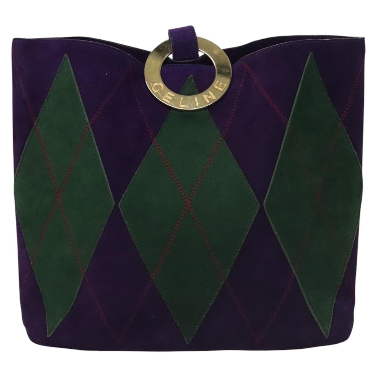 CELINE Circle Shoulder Bag Suede Purple Green Gold - 2
