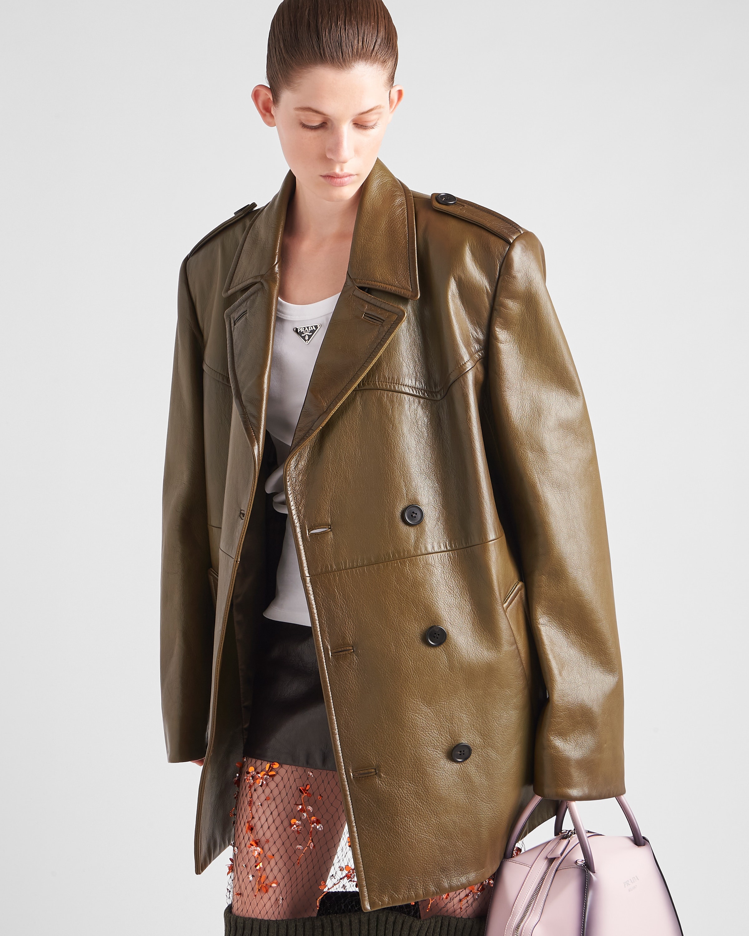 Double-breasted leather coat - 3