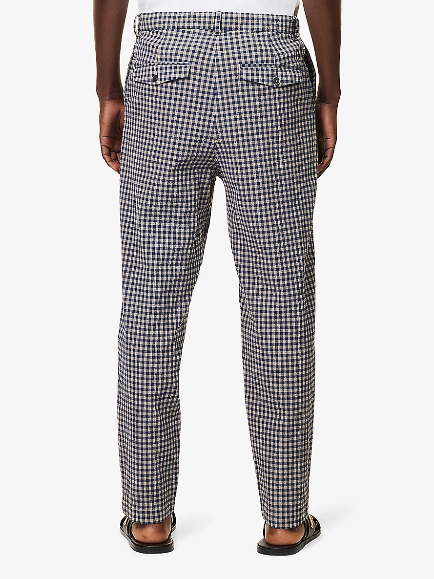Check-Print Straight-Leg Cotton Trousers - 4