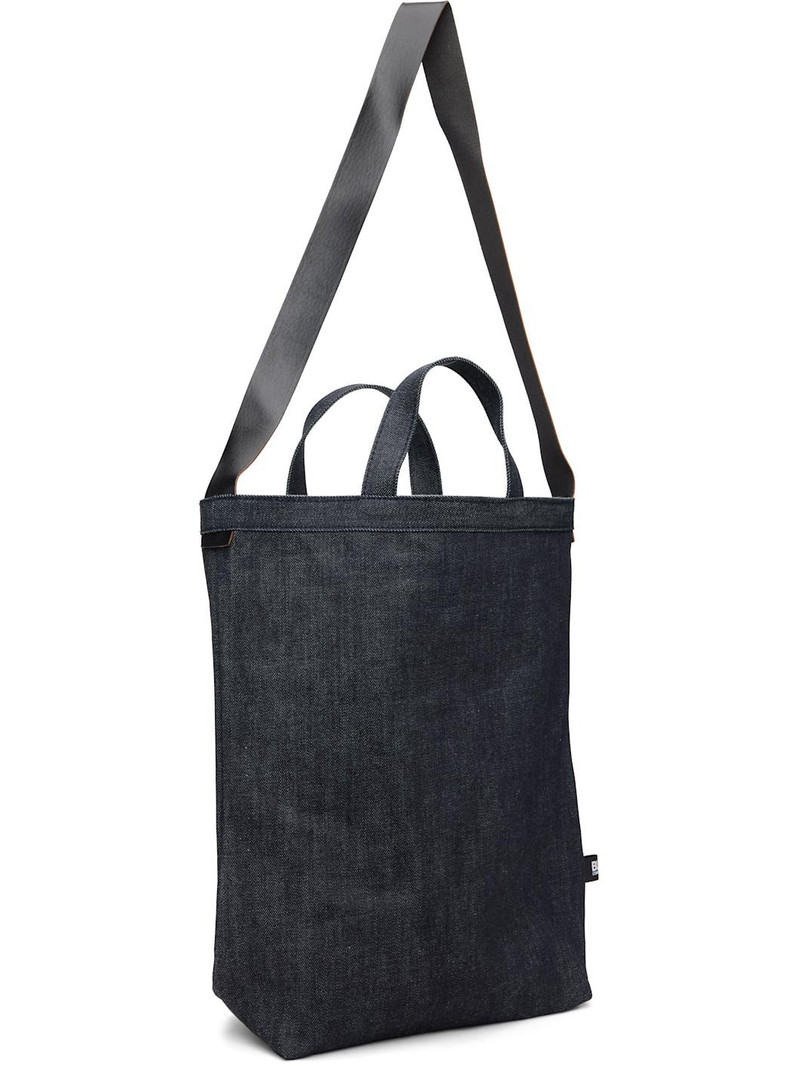Navy Cotton Denim Cowhide Shoulder Strap Bag 3
