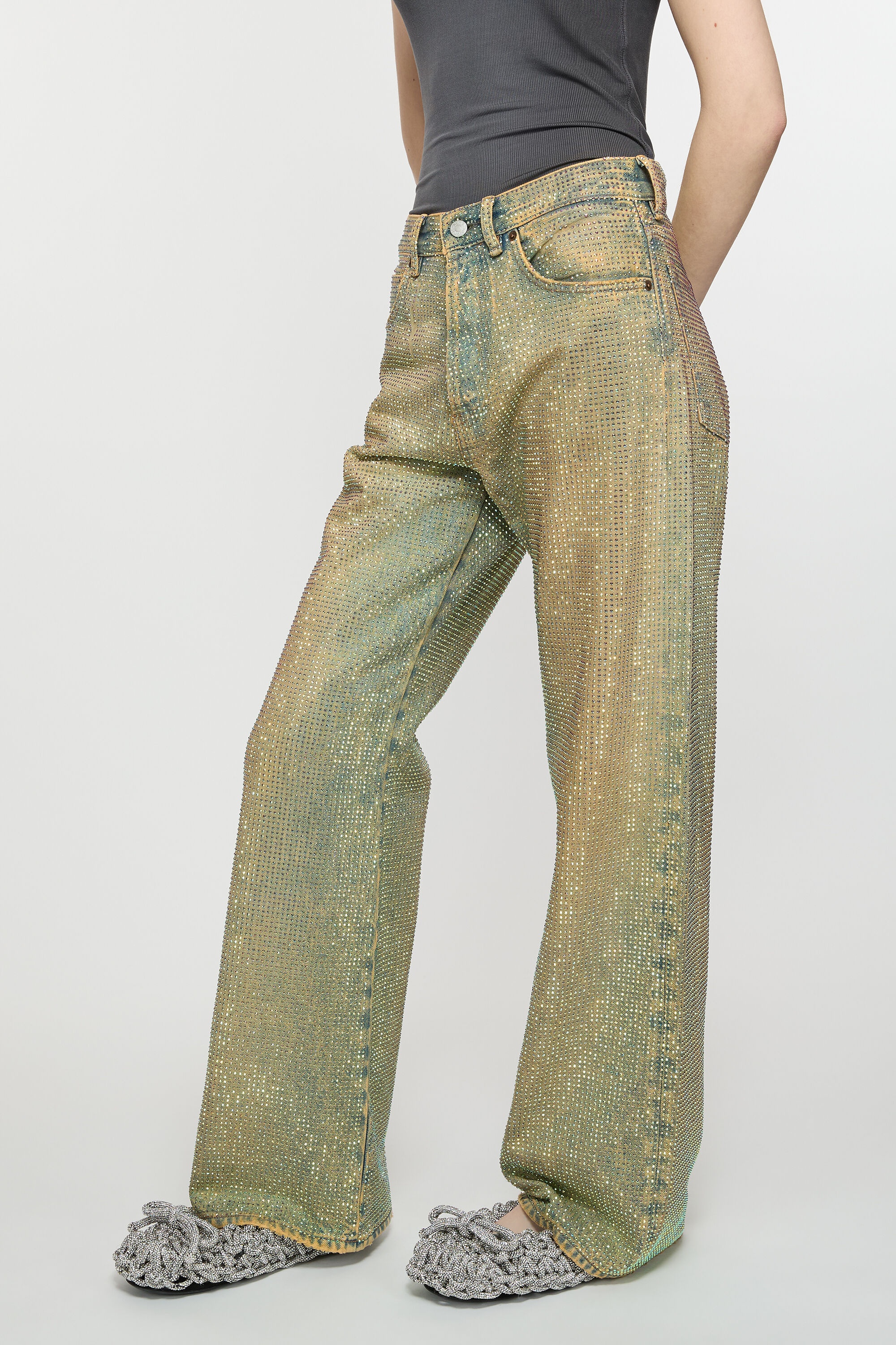 Loose fit crystal studs jeans - 2021F - Mid Blue - 4