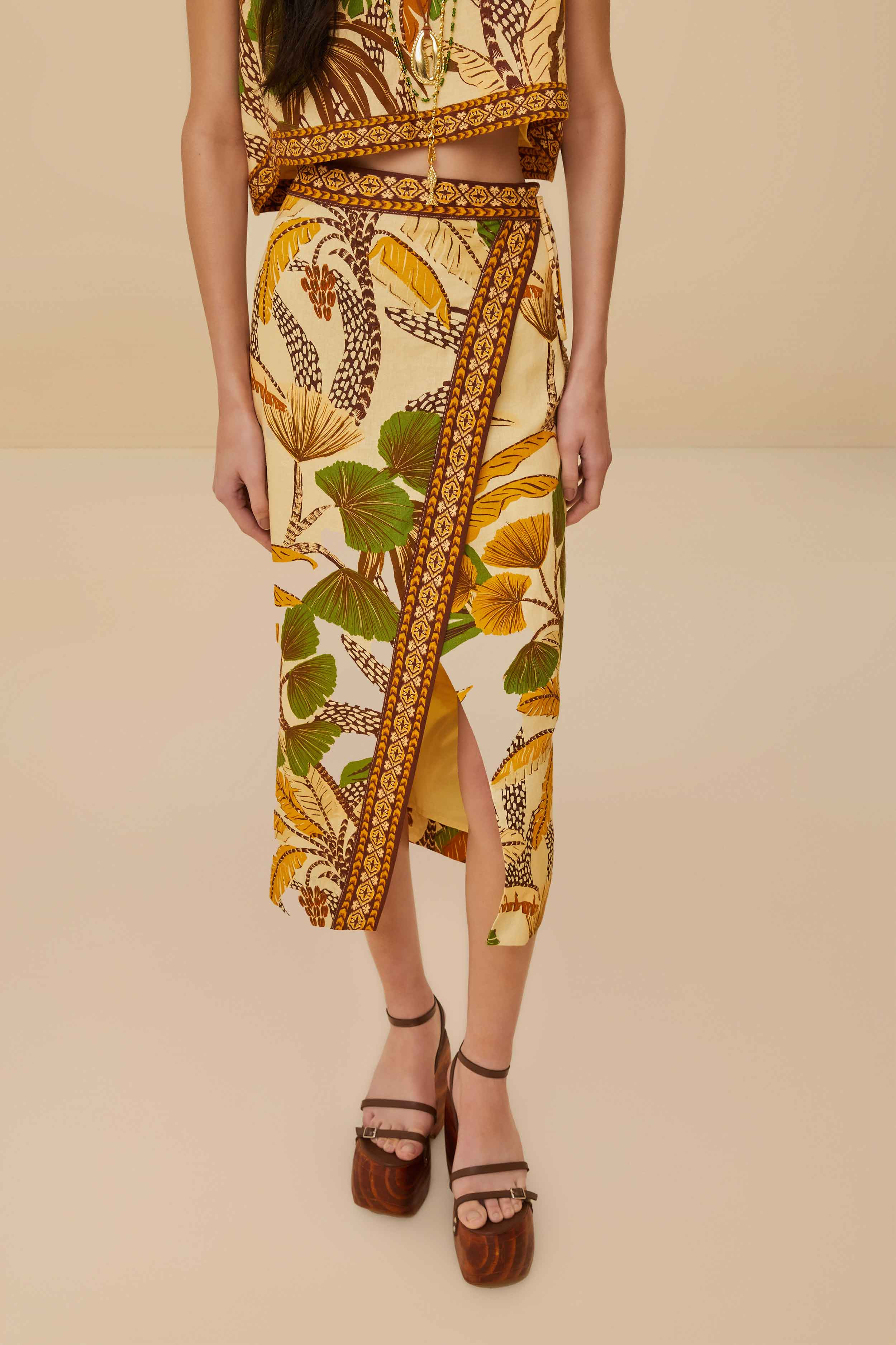 Sand Foliage Sketch Lenzing™ Ecovero™ Euroflax™ Midi Skirt - 2