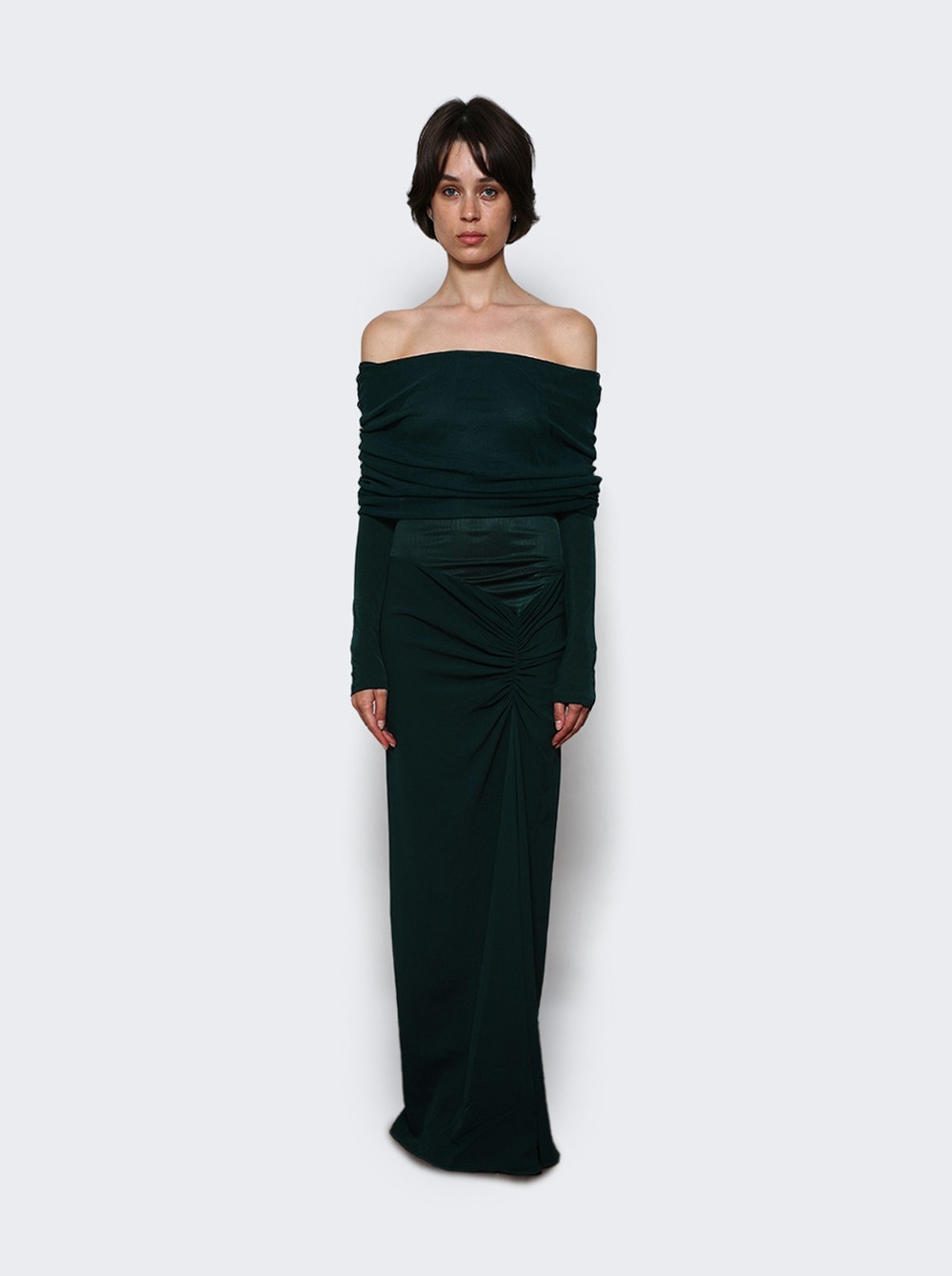 Sonora Veiled Ruched Dress Evergreen - 3