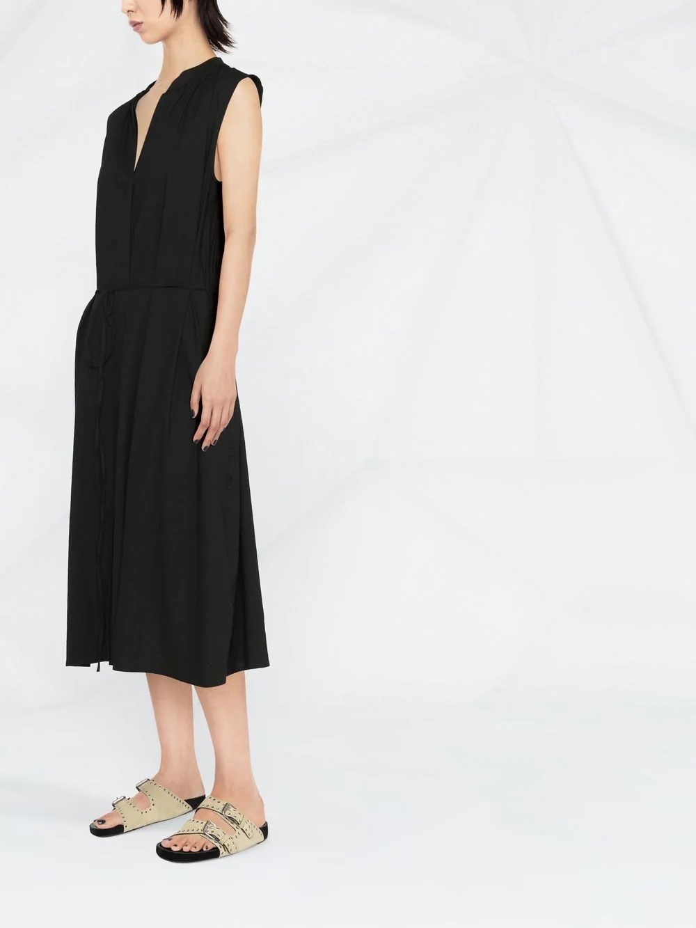 shirred band collar dress - 3