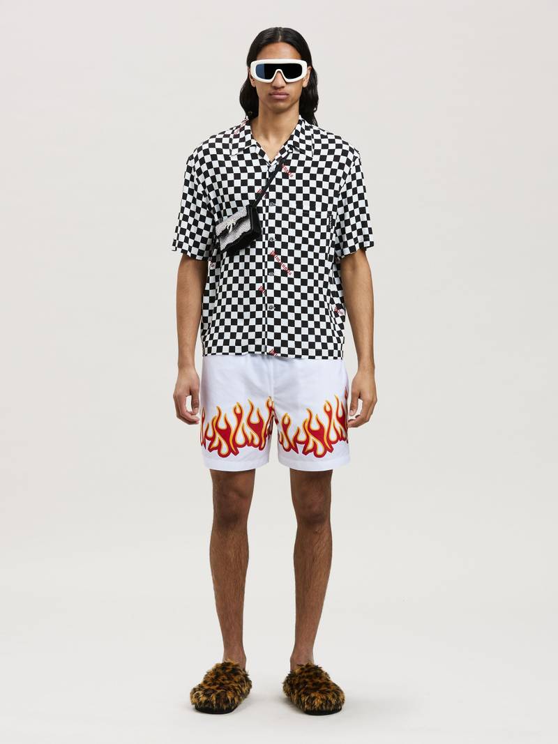 Palm Angels DAMIER PRINT BOWLING SHIRT outlook