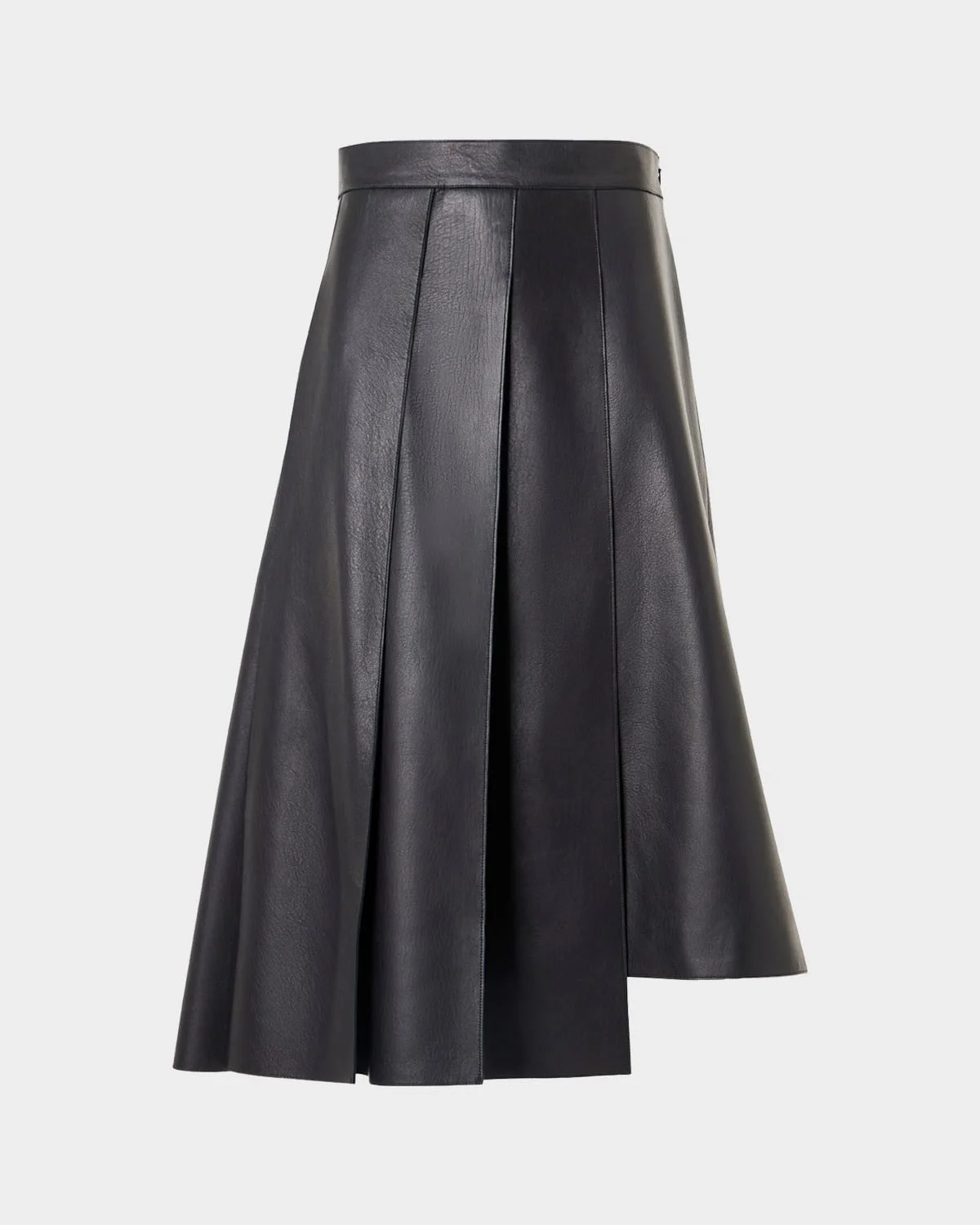 Pleated Leather A-Line Skirt - 1